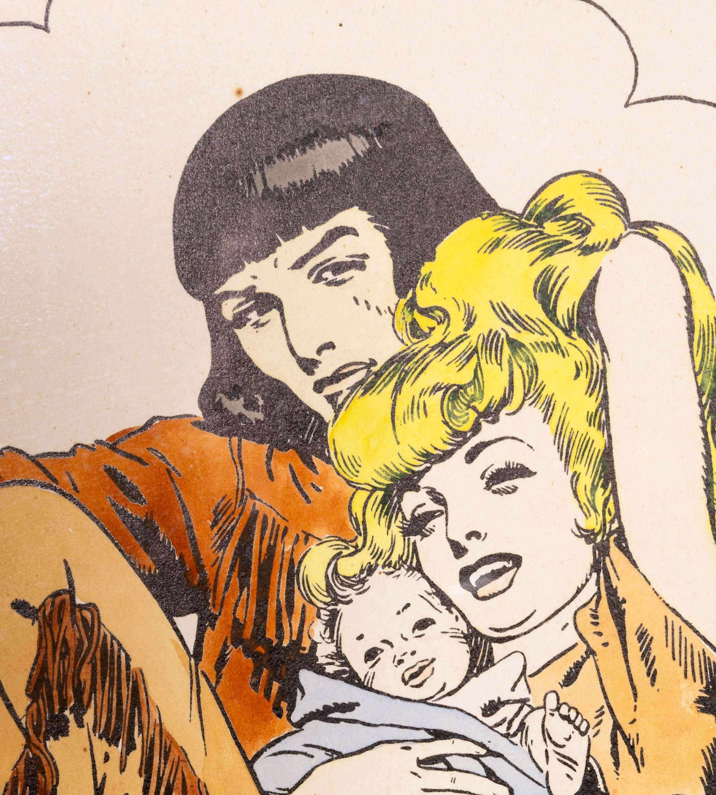 Paper Hal Foster Prince Valiant & Family Vintage Artboard with Hand-Colored Print For Sale