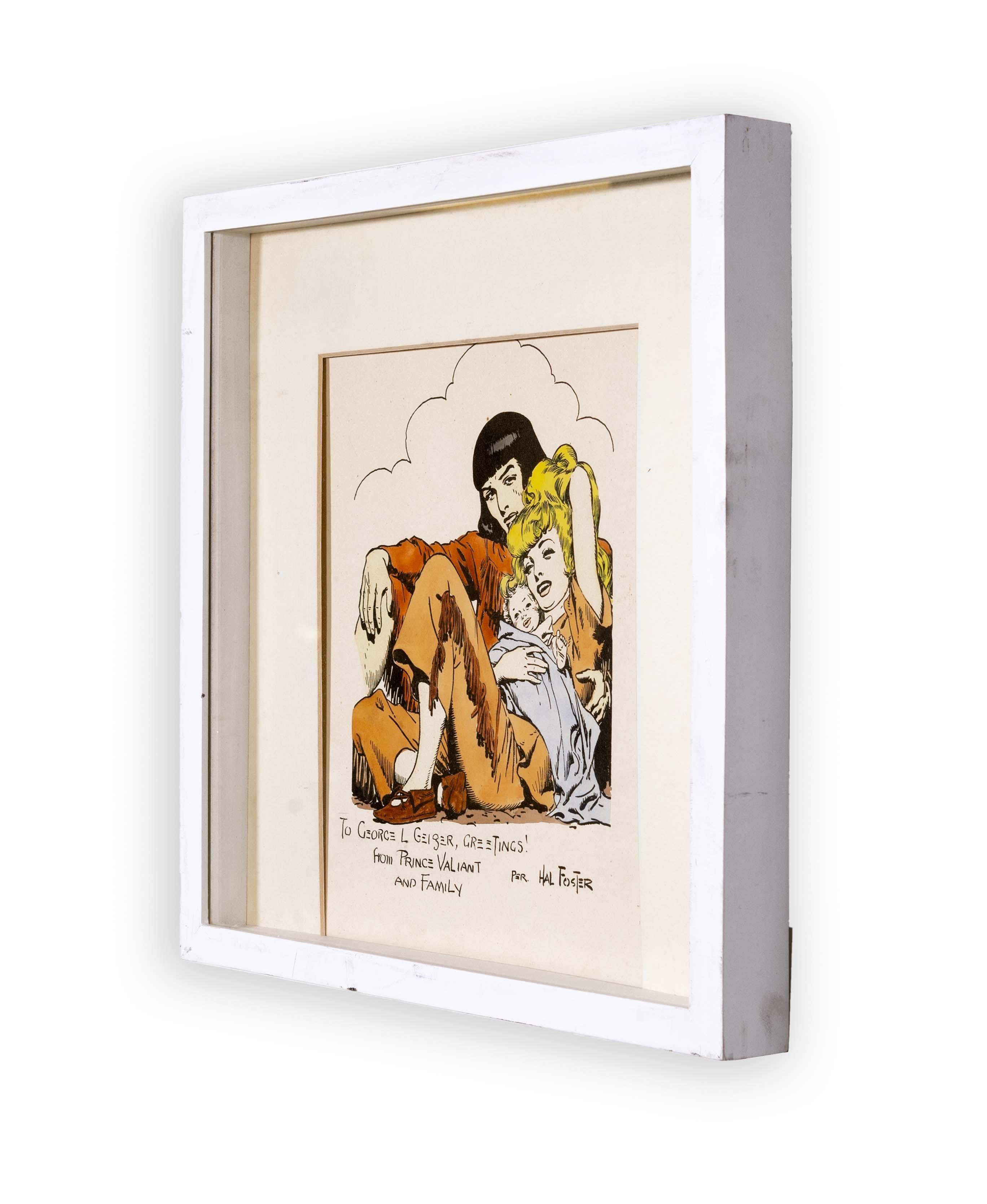 Hal Foster Prince Valiant & Family Vintage Artboard with Hand-Colored Print For Sale 1