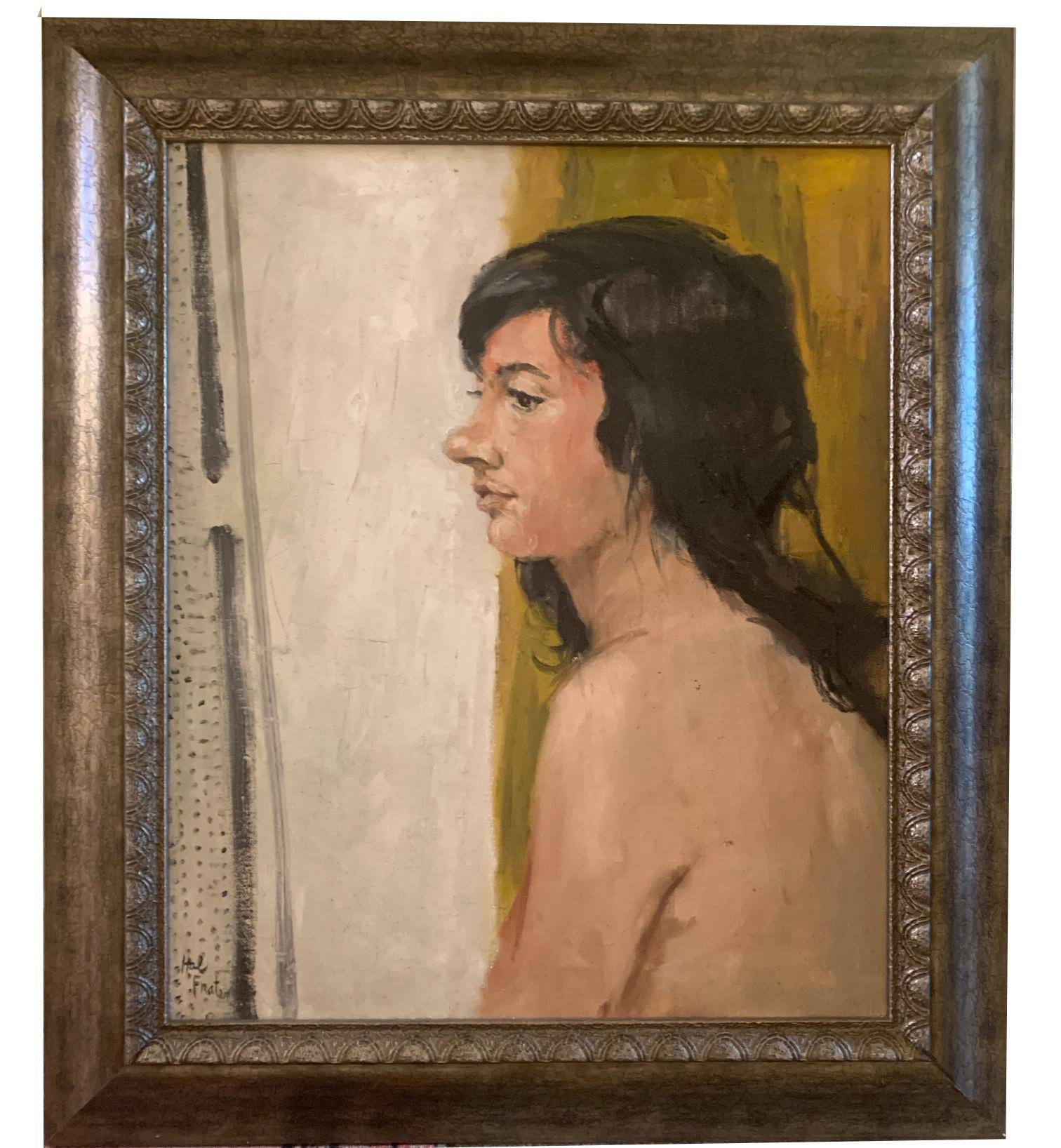 Mujer con pelo negro' Arte Figurativo Desnudo Óleo  En lienzo Por Hal Frater en venta 1