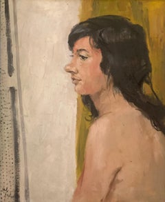 ‘Woman With Black Hair' Figurative Art Nude Oil  On Canvas By Hal Frater