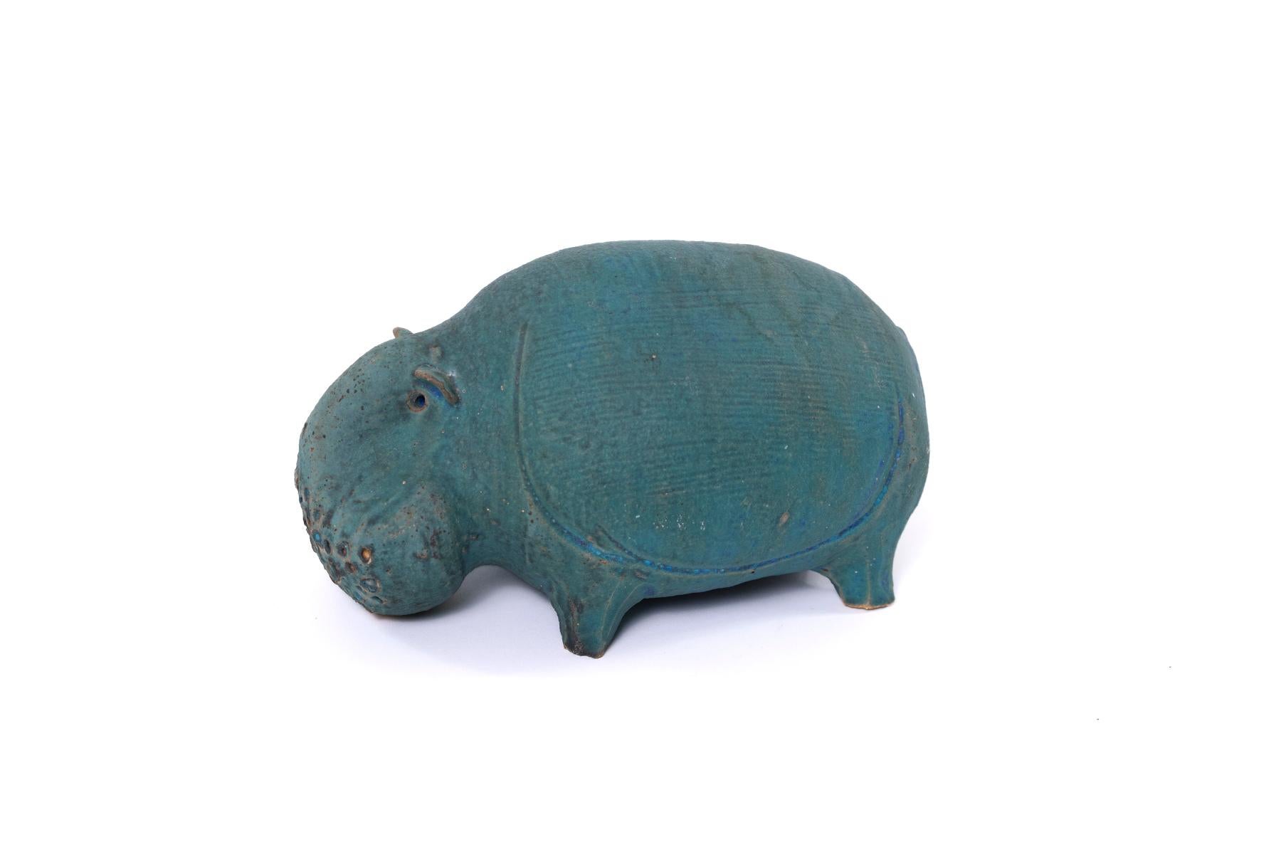 Turquoise ceramic hippo by California artist Hal Fromhold from the mid 1960s.
