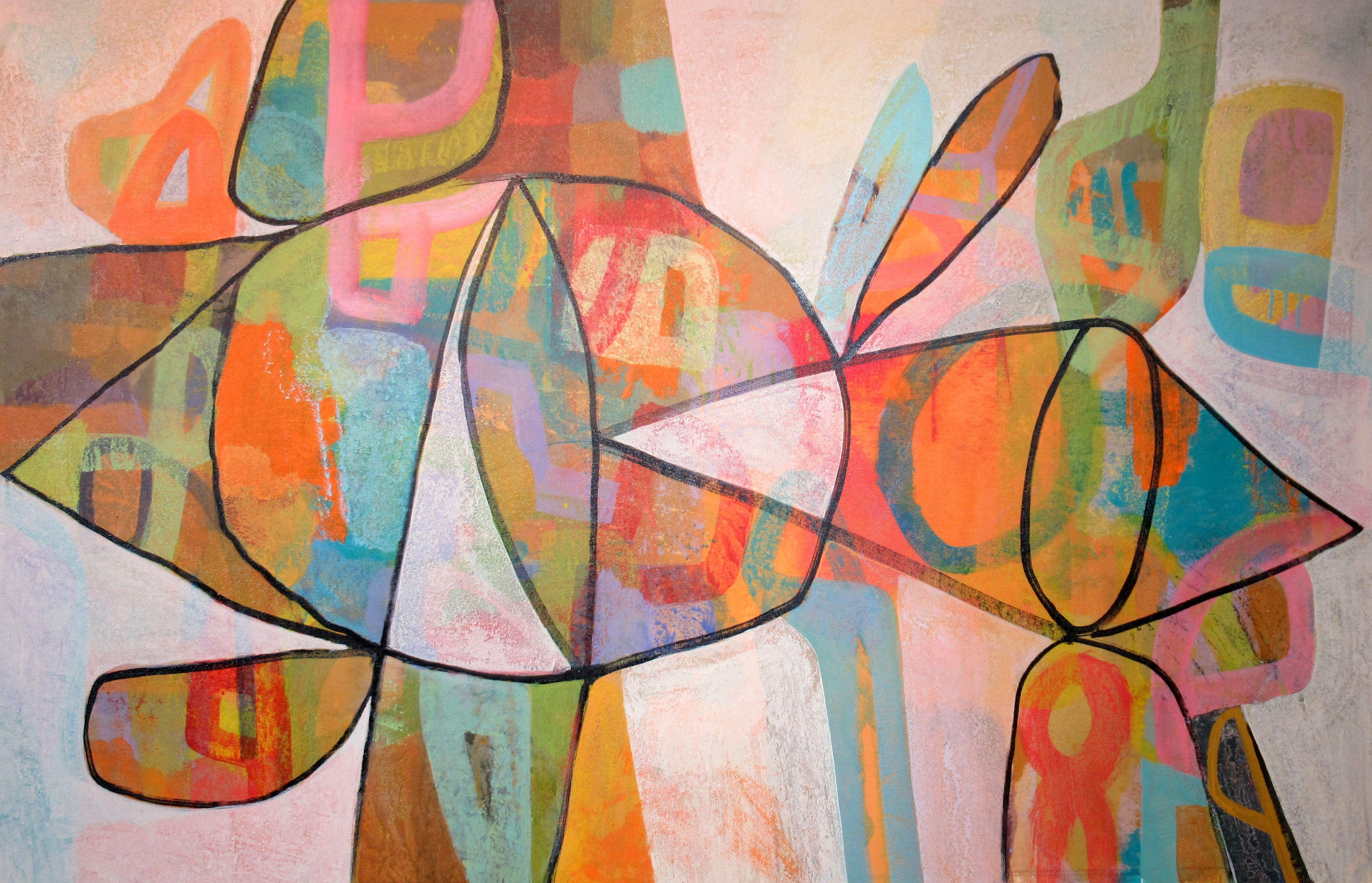 Abstract Painting di Hal Mayforth - Una piuma nel cappello, Pittura, Acrilico su tela