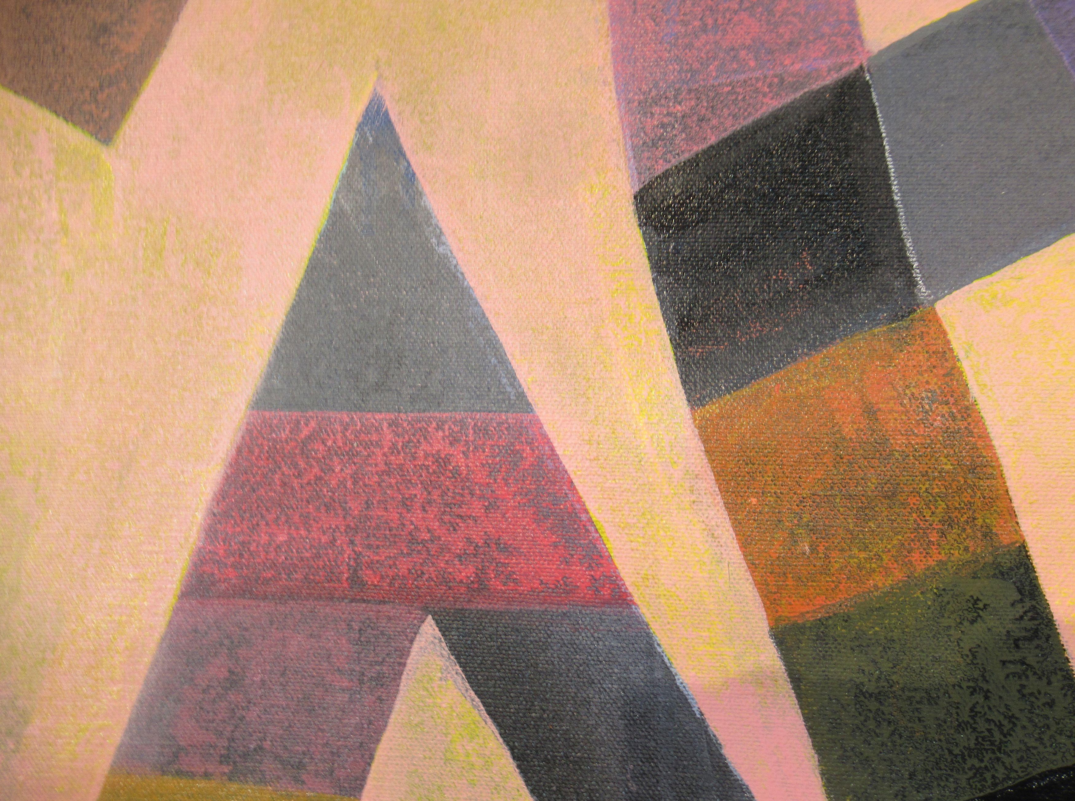 Bold abstract forms comprised of textured blocks of color on a light yellowish orange background. :: Painting :: Abstract :: This piece comes with an official certificate of authenticity signed by the artist :: Ready to Hang: No :: Signed: Yes ::