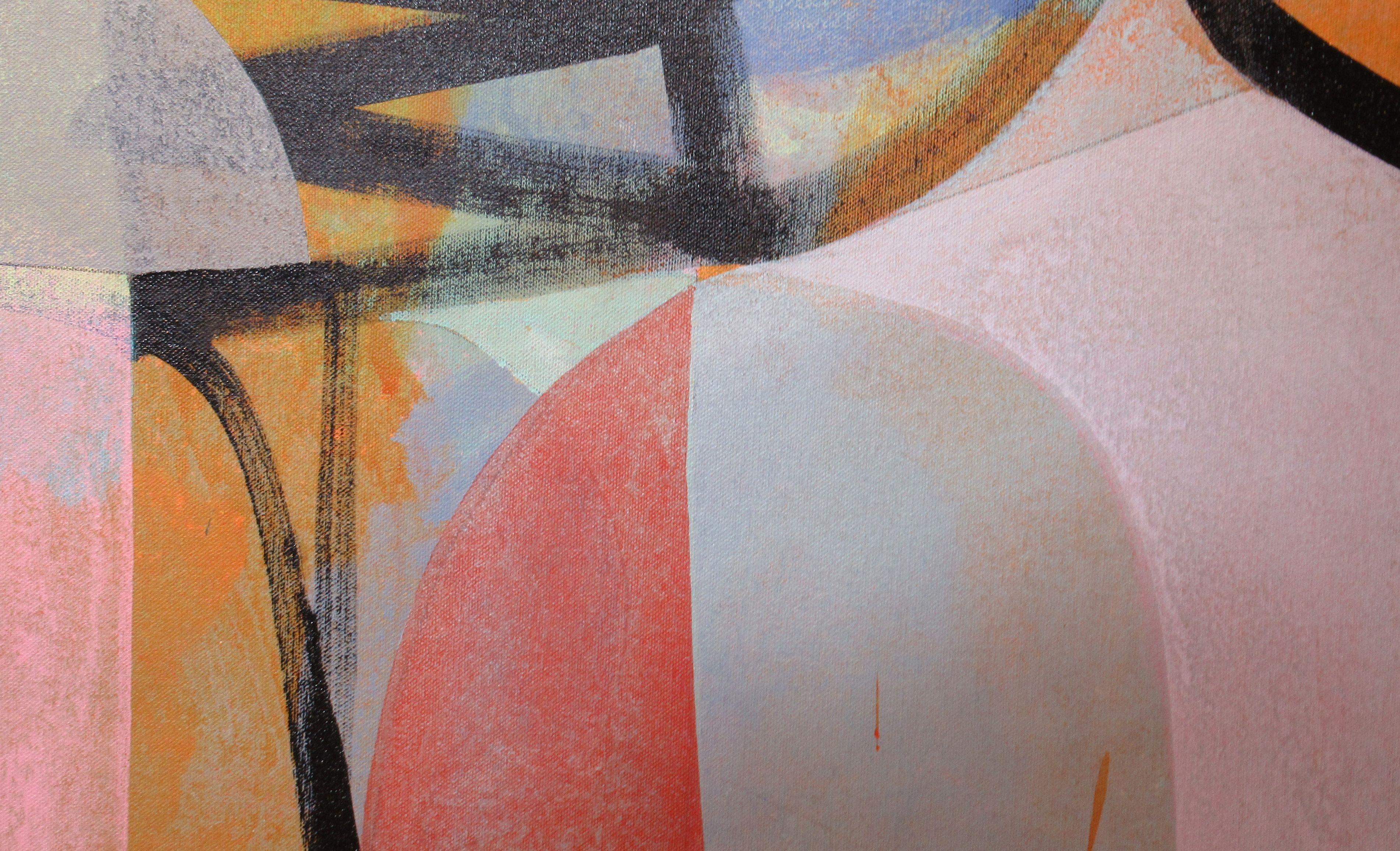 Casa storta, Pittura, Acrilico su tela - Abstract Painting Marrone di Hal Mayforth