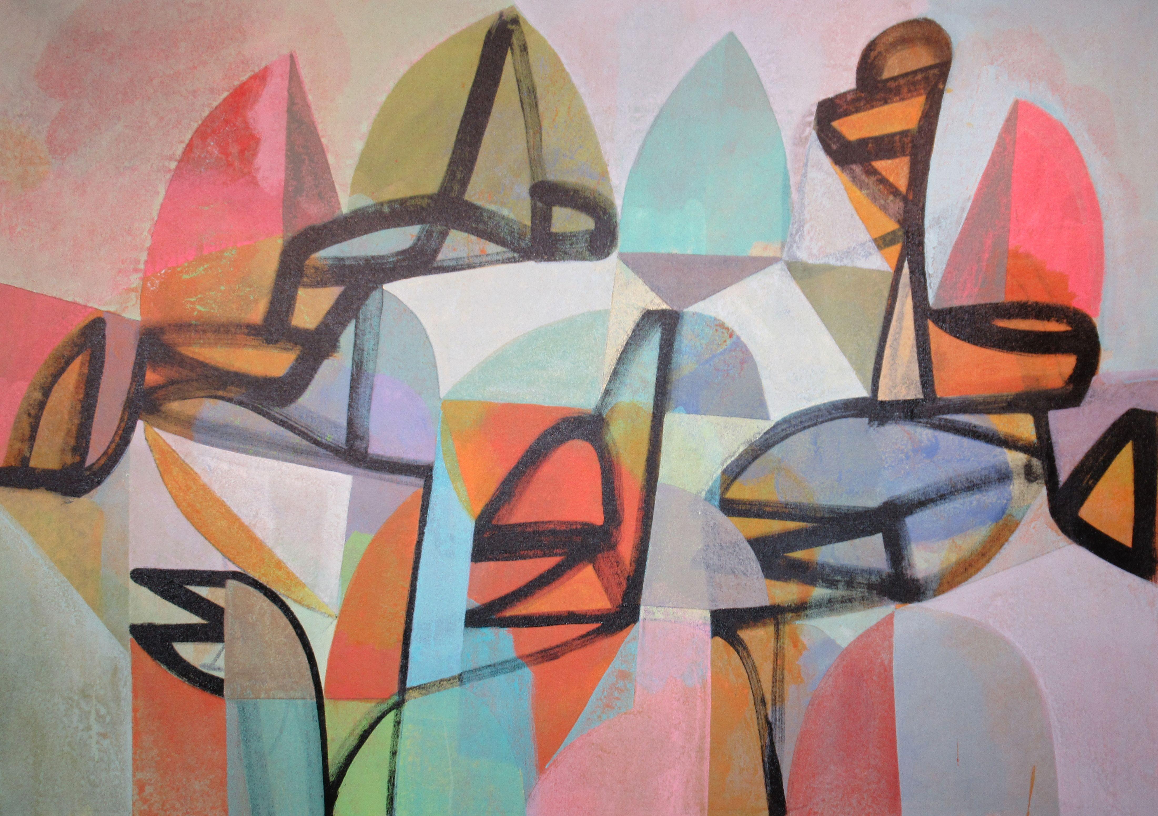 Abstract Painting di Hal Mayforth - Casa storta, Pittura, Acrilico su tela