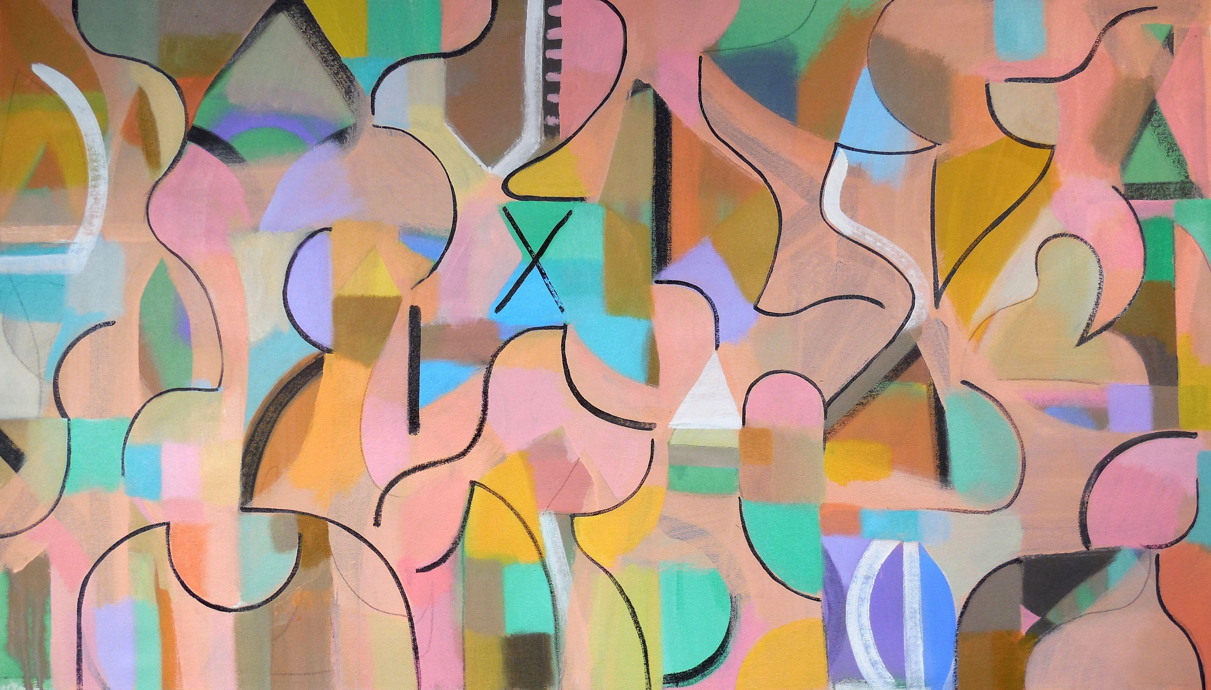 Abstract Painting di Hal Mayforth - Traffico in centro, Pittura, Acrilico su tela