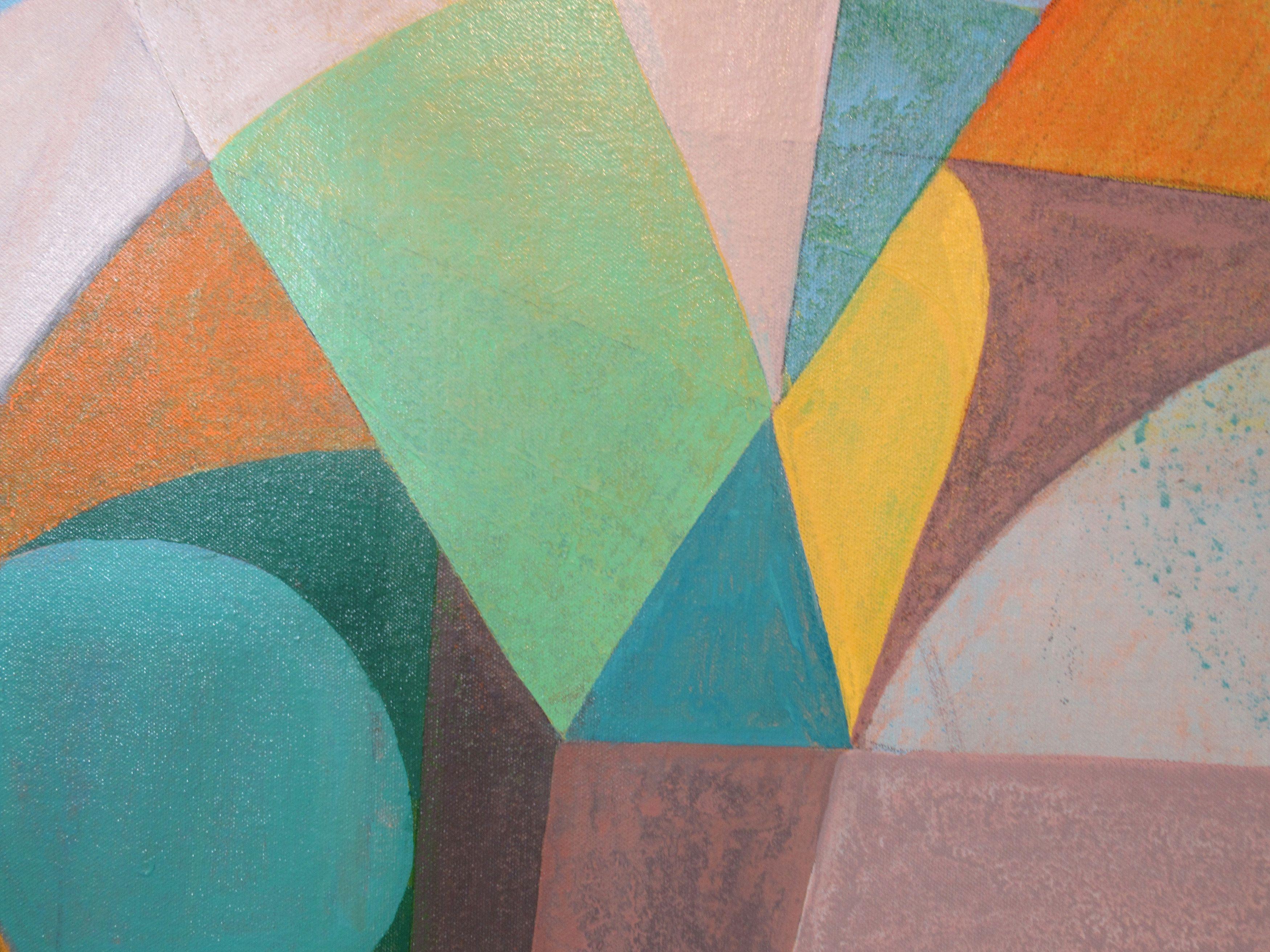 Villa sulla collina, Pittura, Acrilico su tela - Abstract Painting Marrone di Hal Mayforth