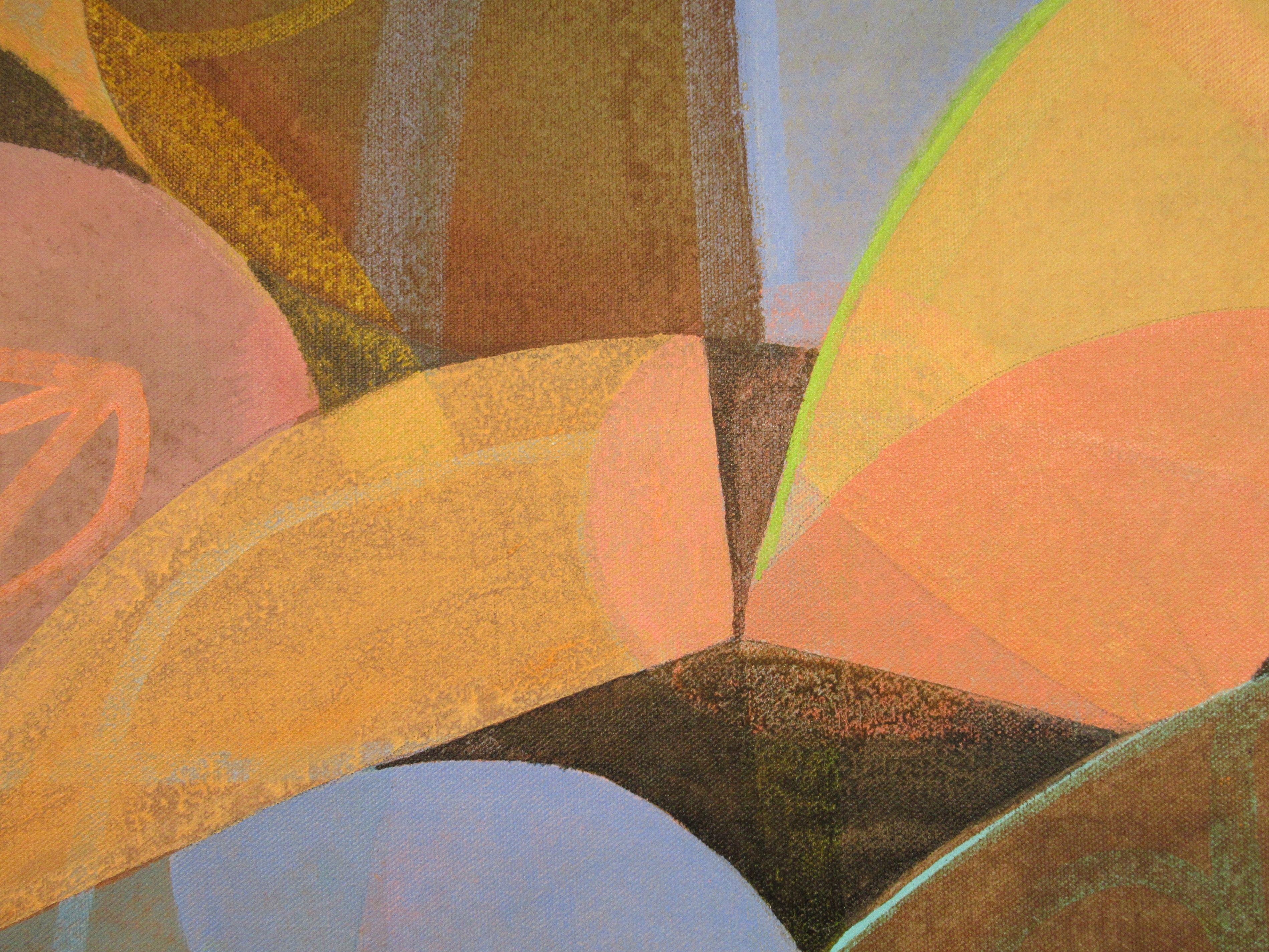 Mientras tanto, de vuelta al rancho, Pintura, Acrílico sobre lienzo - Abstract Painting Marrón de Hal Mayforth