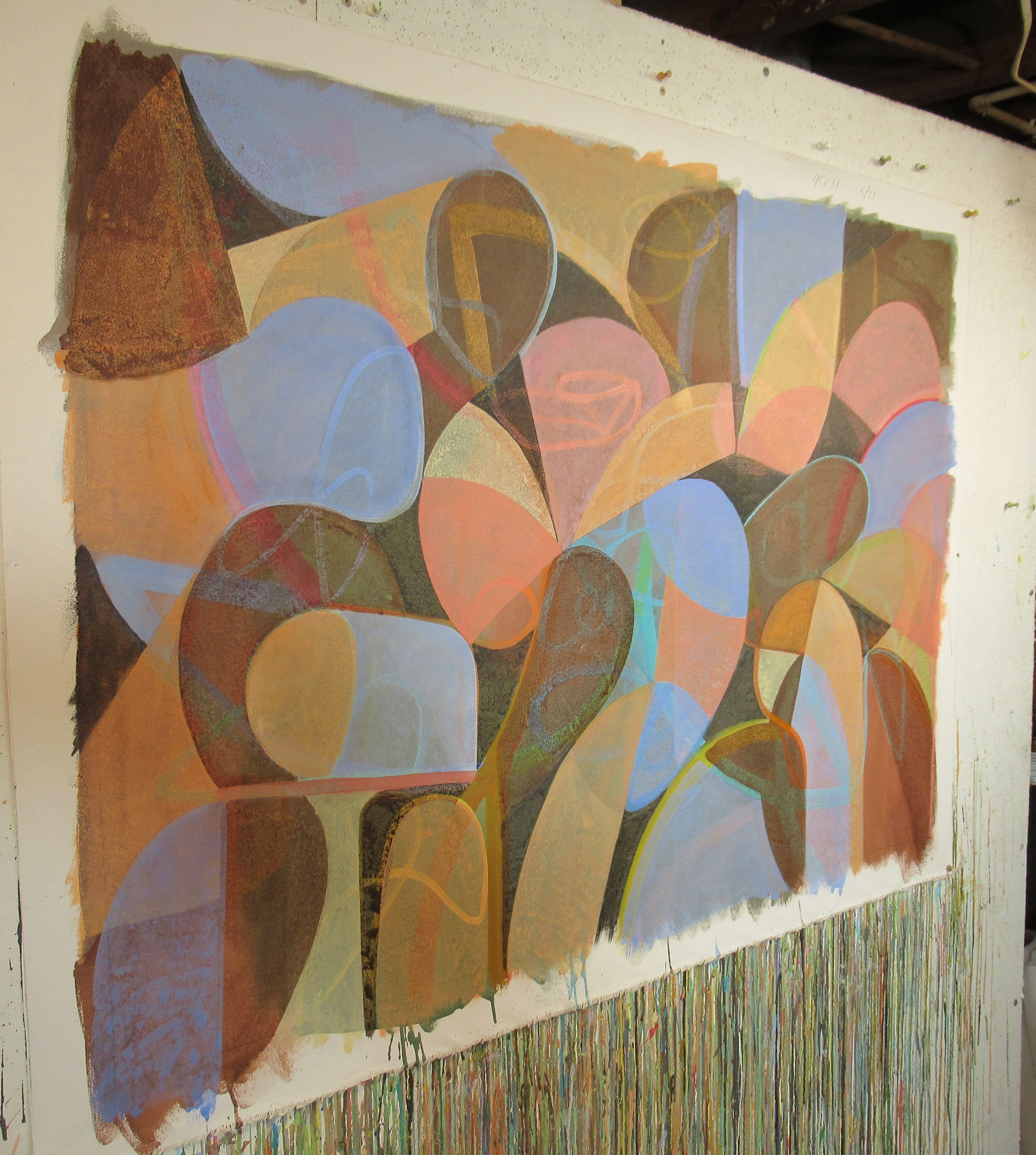 Meanwhile, Back at the Ranch, Painting, Acrylic on Canvas - Brown Abstract Painting by Hal Mayforth