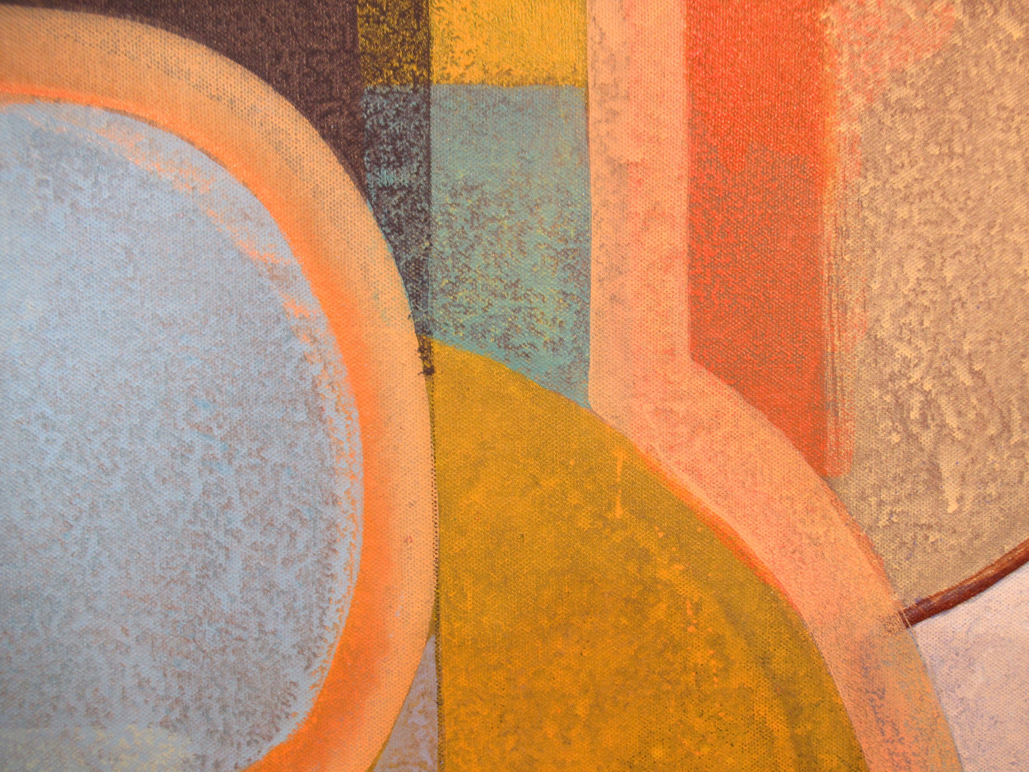 Meet Me on the Rooftop, Pittura, Acrilico su tela - Abstract Painting Marrone di Hal Mayforth