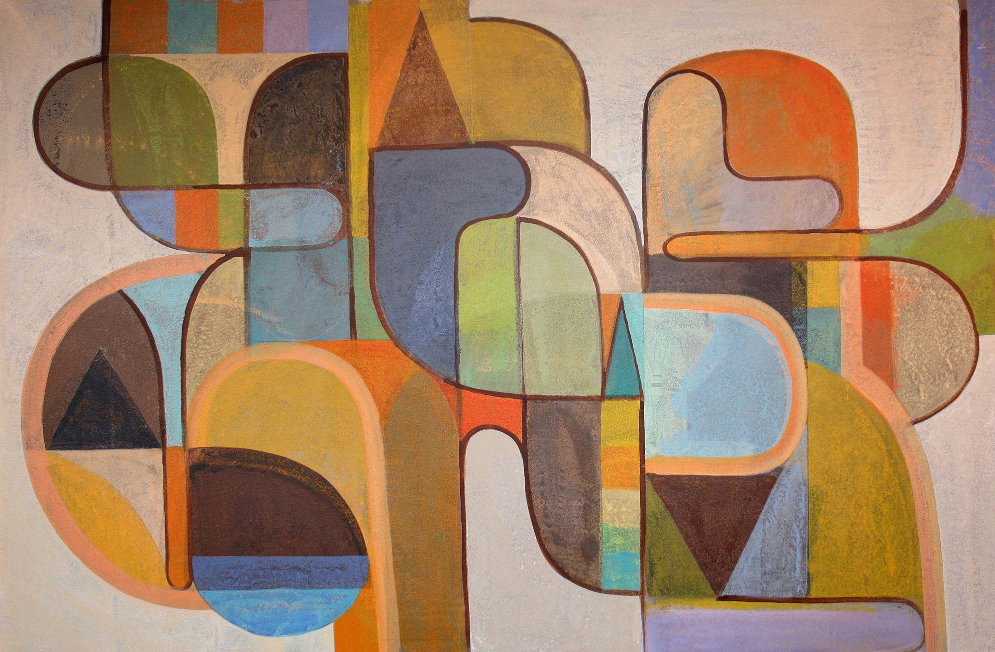 Hal Mayforth Abstract Painting - Meet Me on the Rooftop, Painting, Acrylic on Canvas