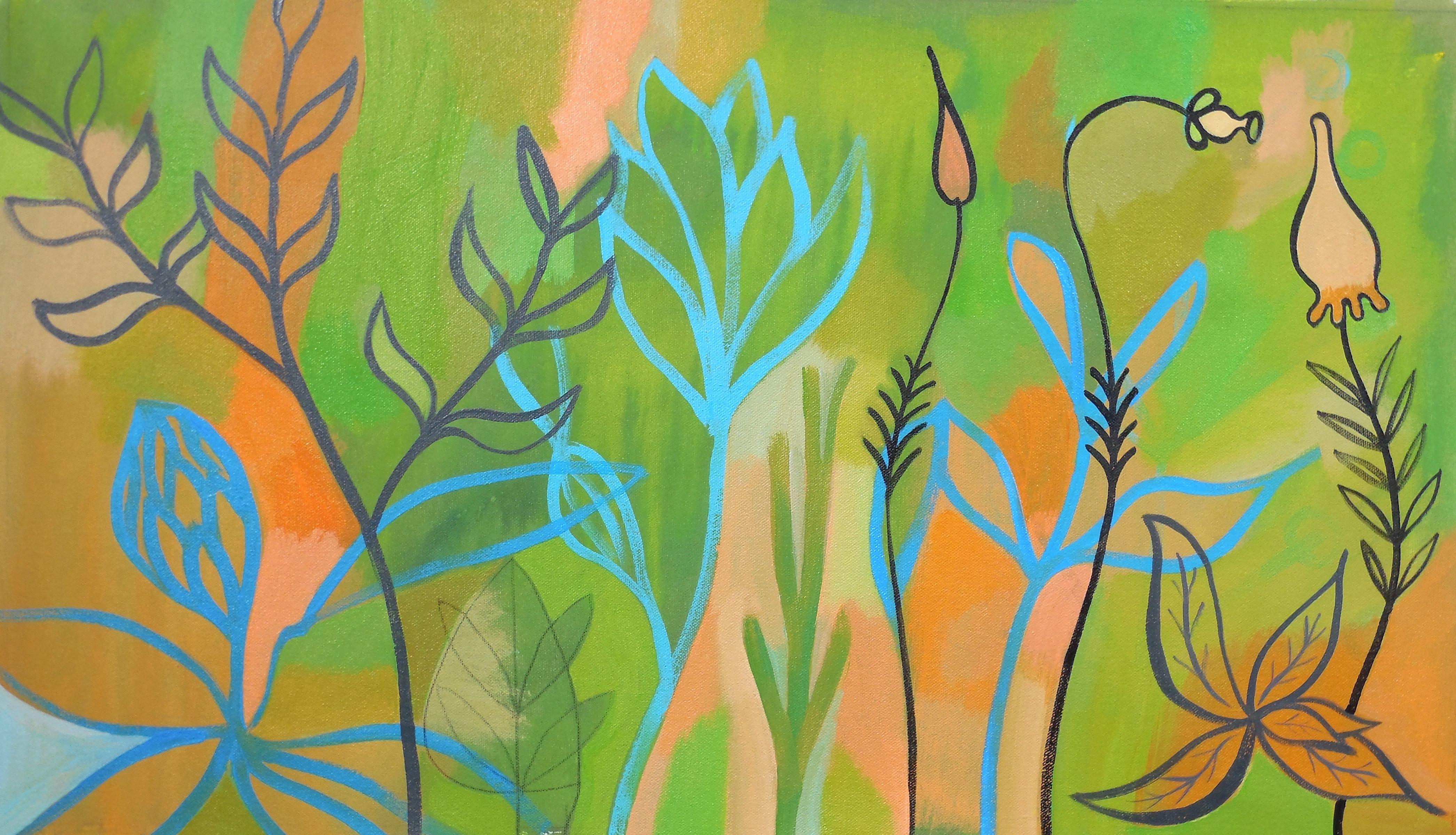 Abstract Painting di Hal Mayforth - La pianta forma uno, Pittura, Acrilico su tela