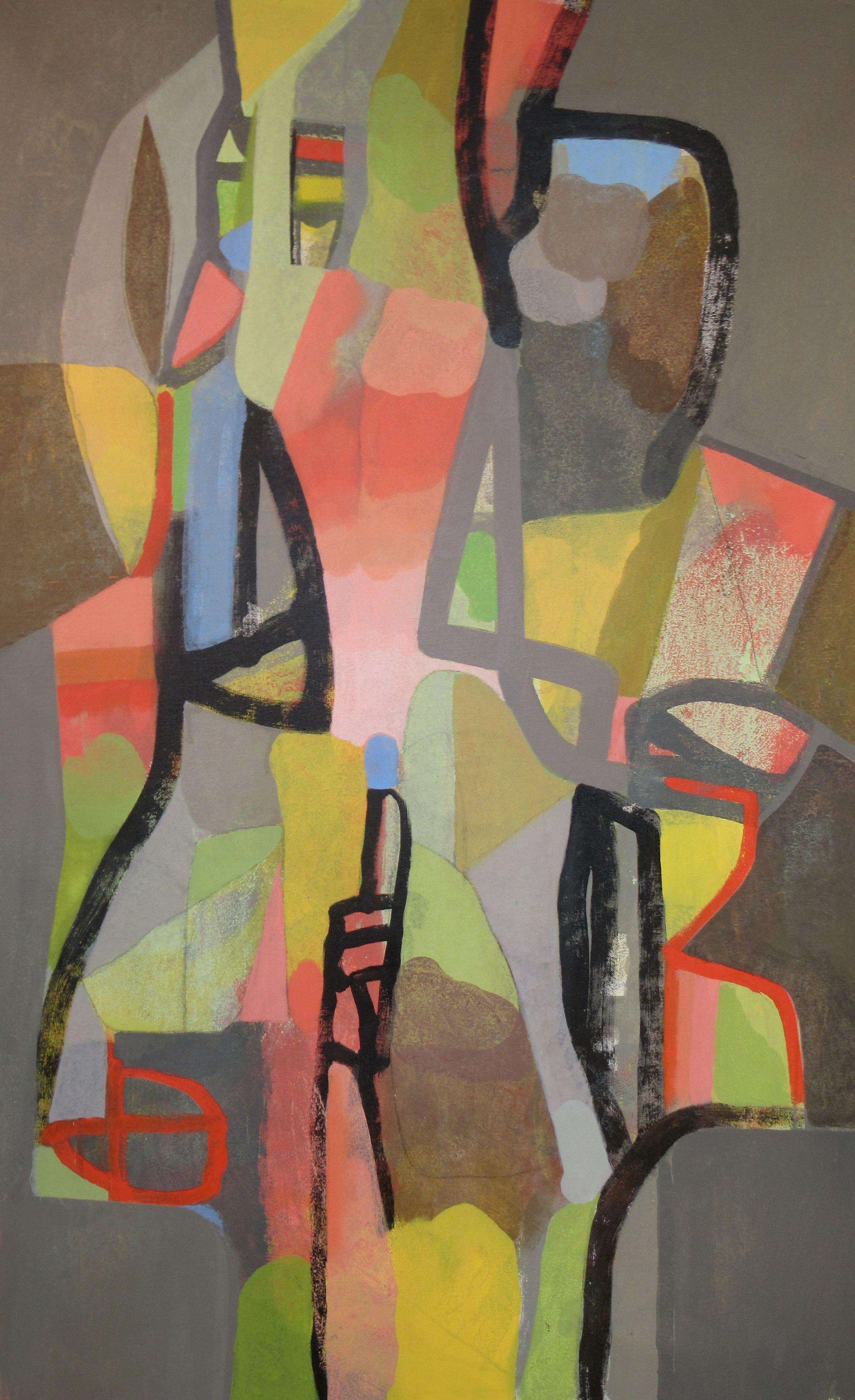Abstract Painting Hal Mayforth - Lunettes roses, peinture, acrylique sur toile