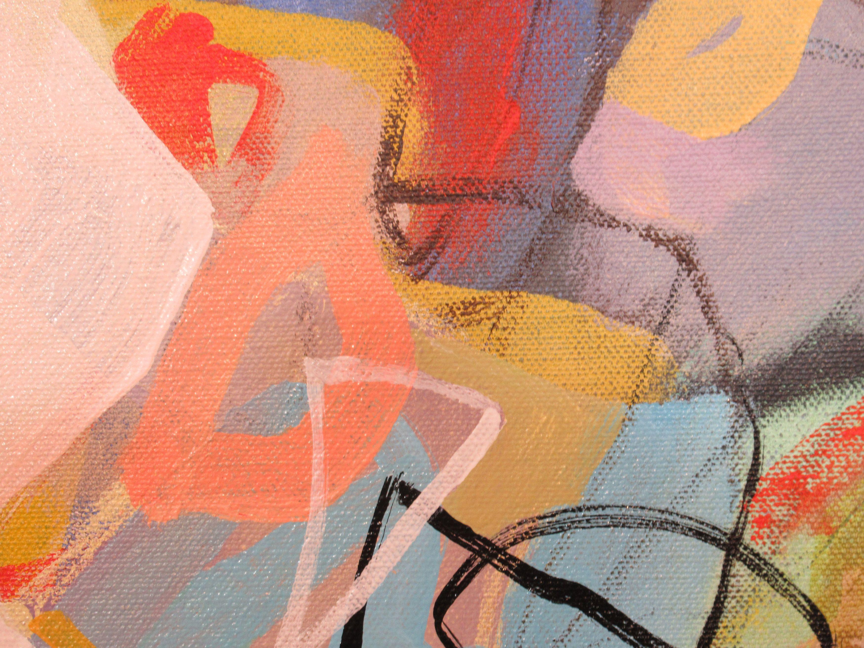 A colorful abstract mash mash of abstract marks and daubs surrounded by a white border. The goal here was to loosen up. :: Painting :: Abstract :: This piece comes with an official certificate of authenticity signed by the artist :: Ready to Hang: