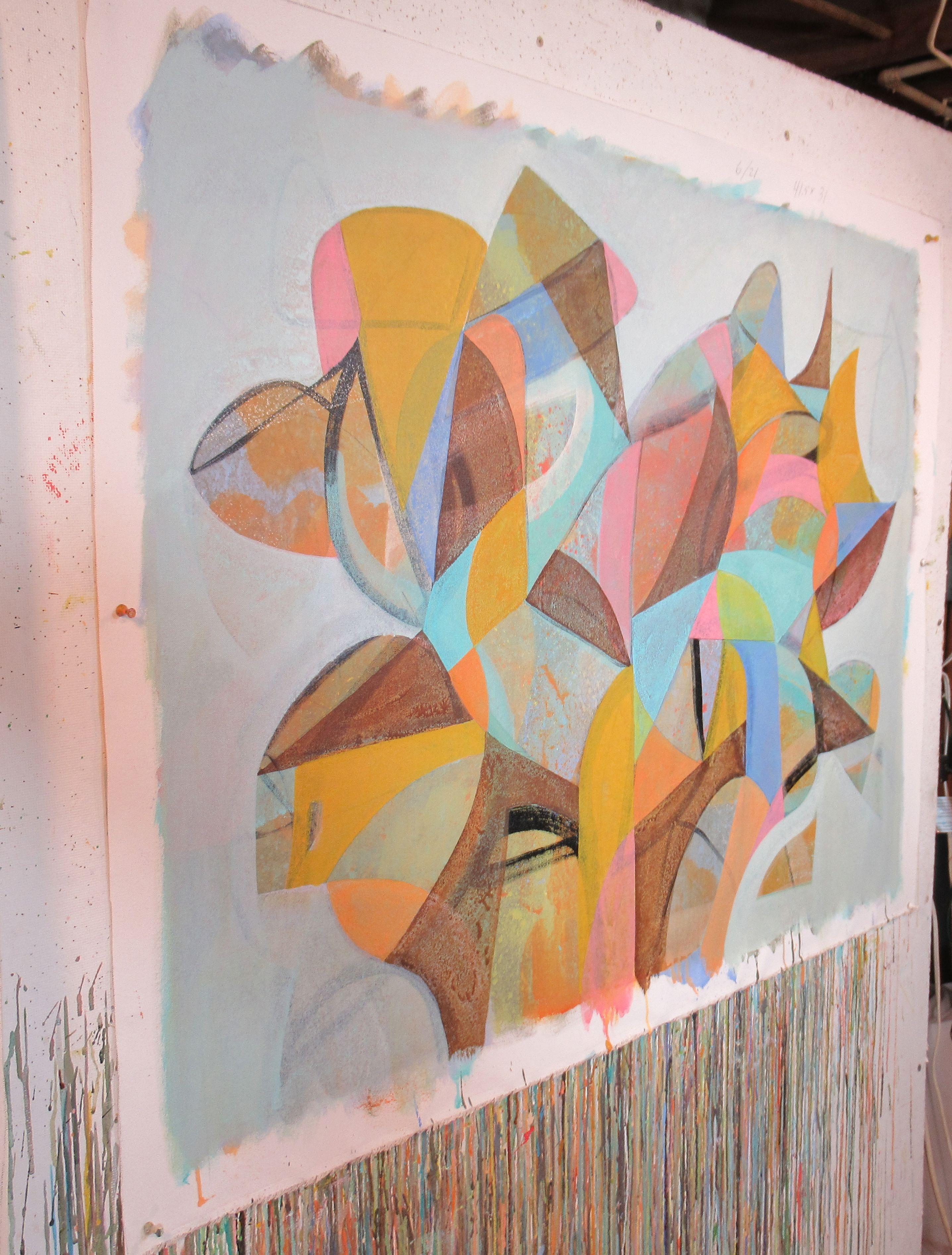 Una composizione di colori e texture da trapunta pazza. Molti strati sono evidenti nel dipinto finito, rendendo la superficie molto energica. Dipinto durante un'ondata di caldo, dove ho trovato conforto nel fresco del mio studio nel seminterrato ::