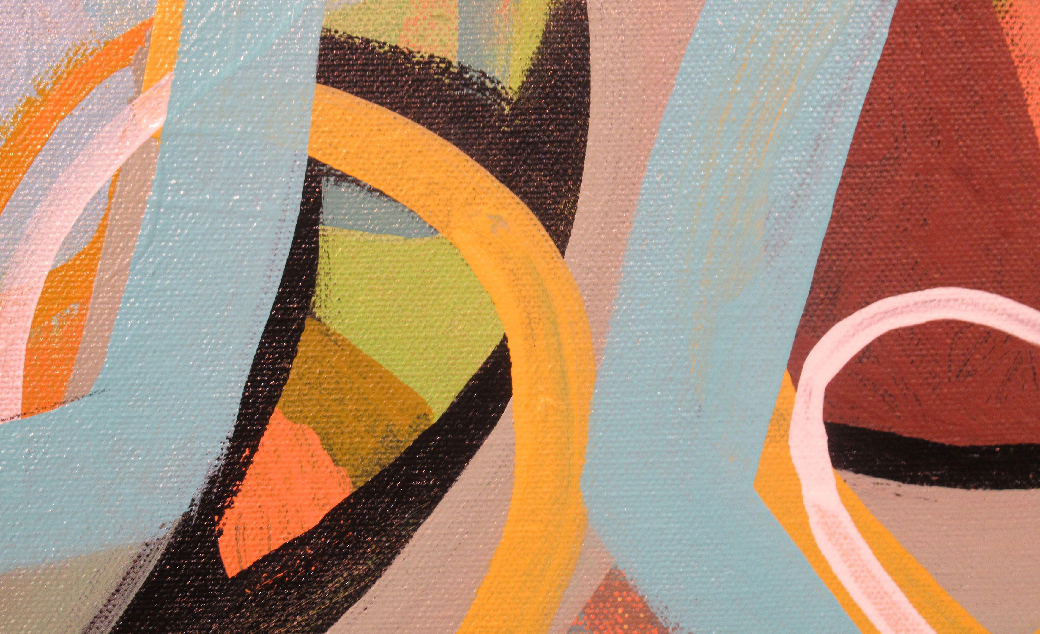 A colorful composition of abstract signs and symbols on a dark gray background. One of the first paintings of 2024. :: Painting :: Abstract :: This piece comes with an official certificate of authenticity signed by the artist :: Ready to Hang: No ::