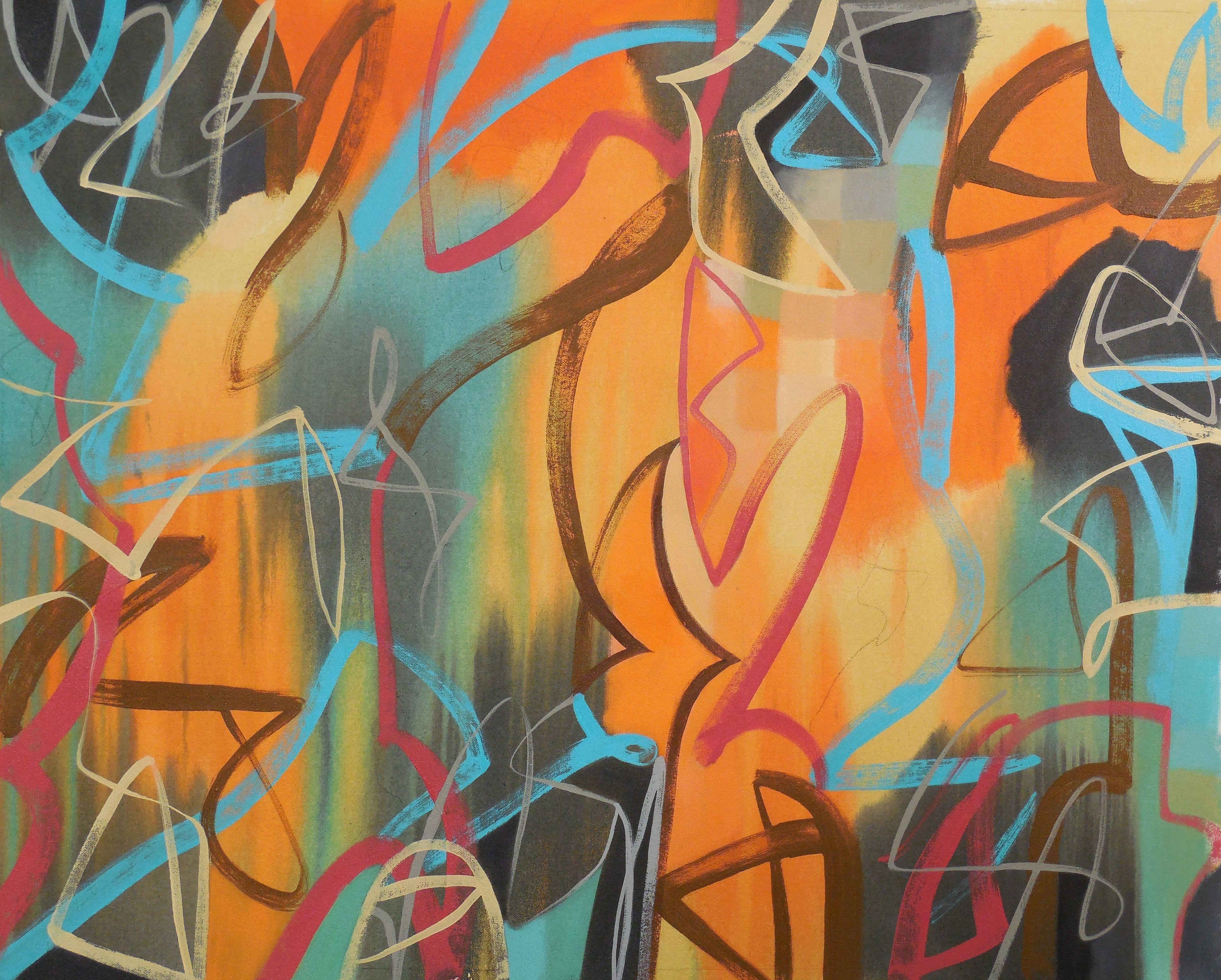 Abstract Painting di Hal Mayforth - Zig Zag, Pittura, Acrilico su tela