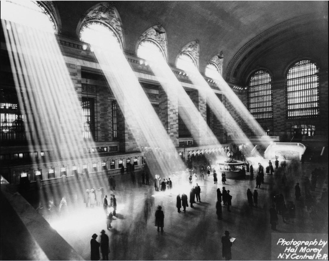 Hal moray  Black and White Photograph - Sun Beams Into Grand Central Station (1930) - Silver Gelatin Fibre Print