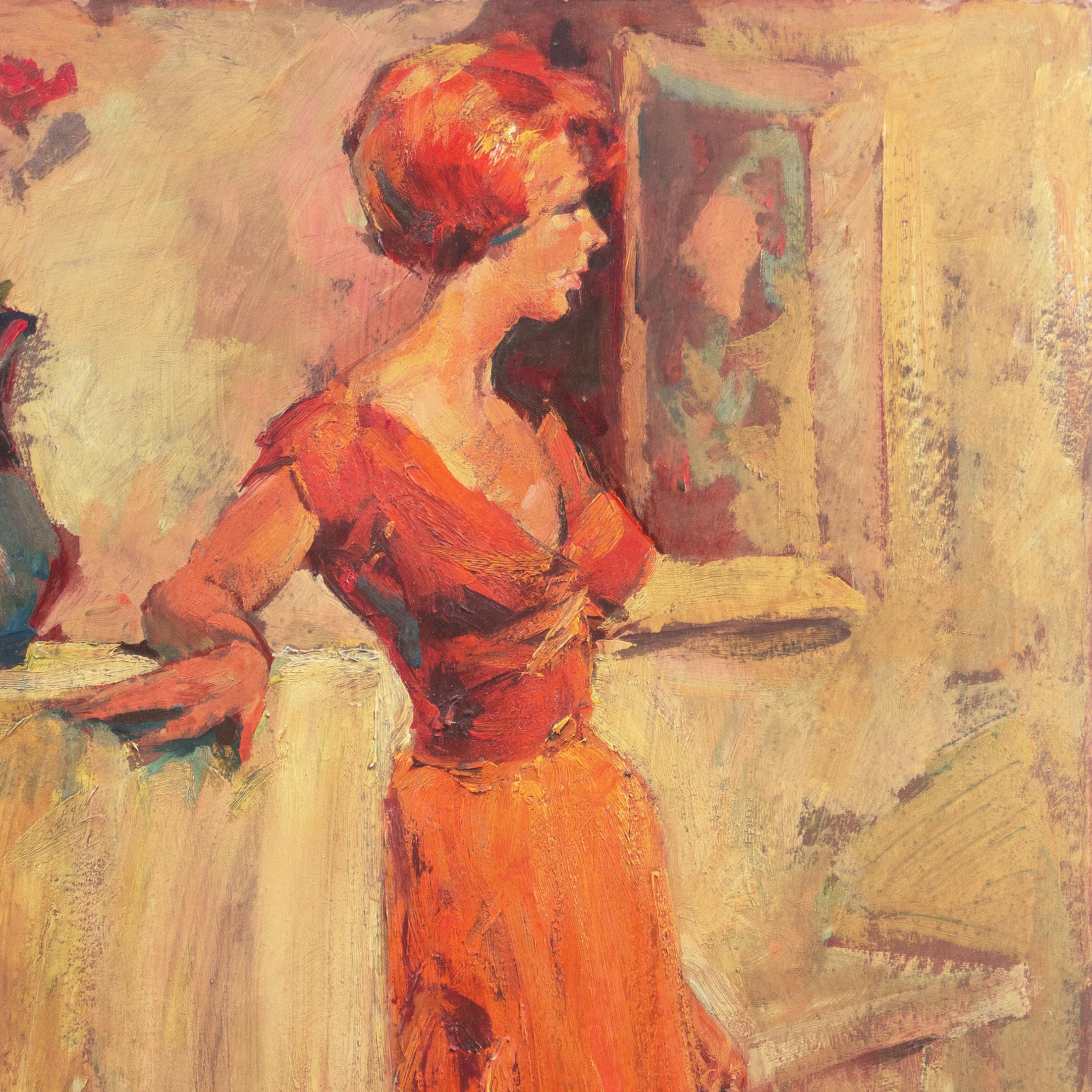 'Woman in a Coral Dress', Large Oil, Art League San Francisco, Student of Fechin 1