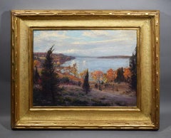 Antique American Large Impressionist Fall Hudson River View Original Painting