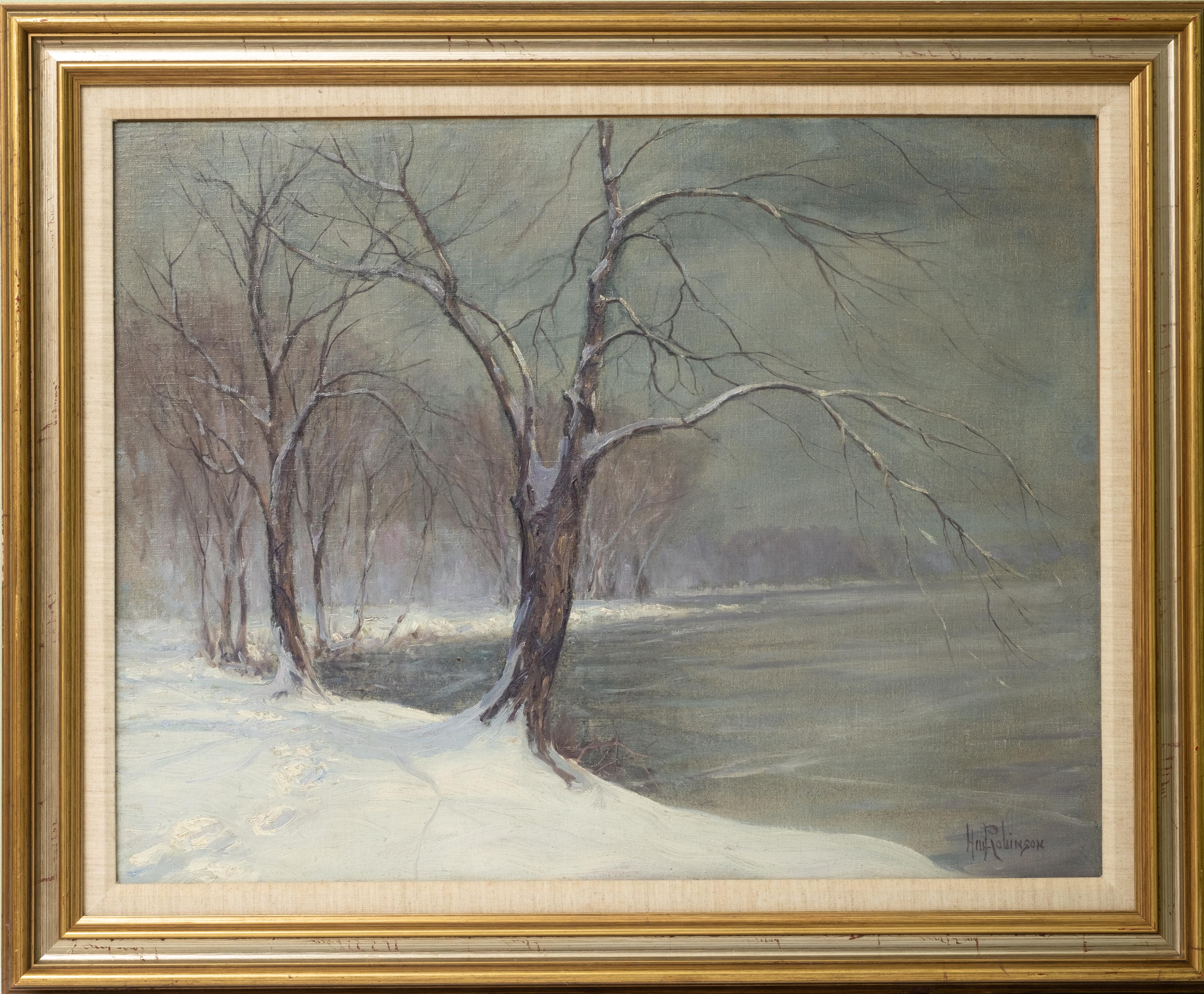 Hal Robinson (British/American,1867-1934). 'Winter Landscape', oil on canvas, signed lower right 'Hal Robinson'. The following biography was researched, compiled, and written by Geoffrey K. Fleming, Executive Director, Huntington Museum of Art,