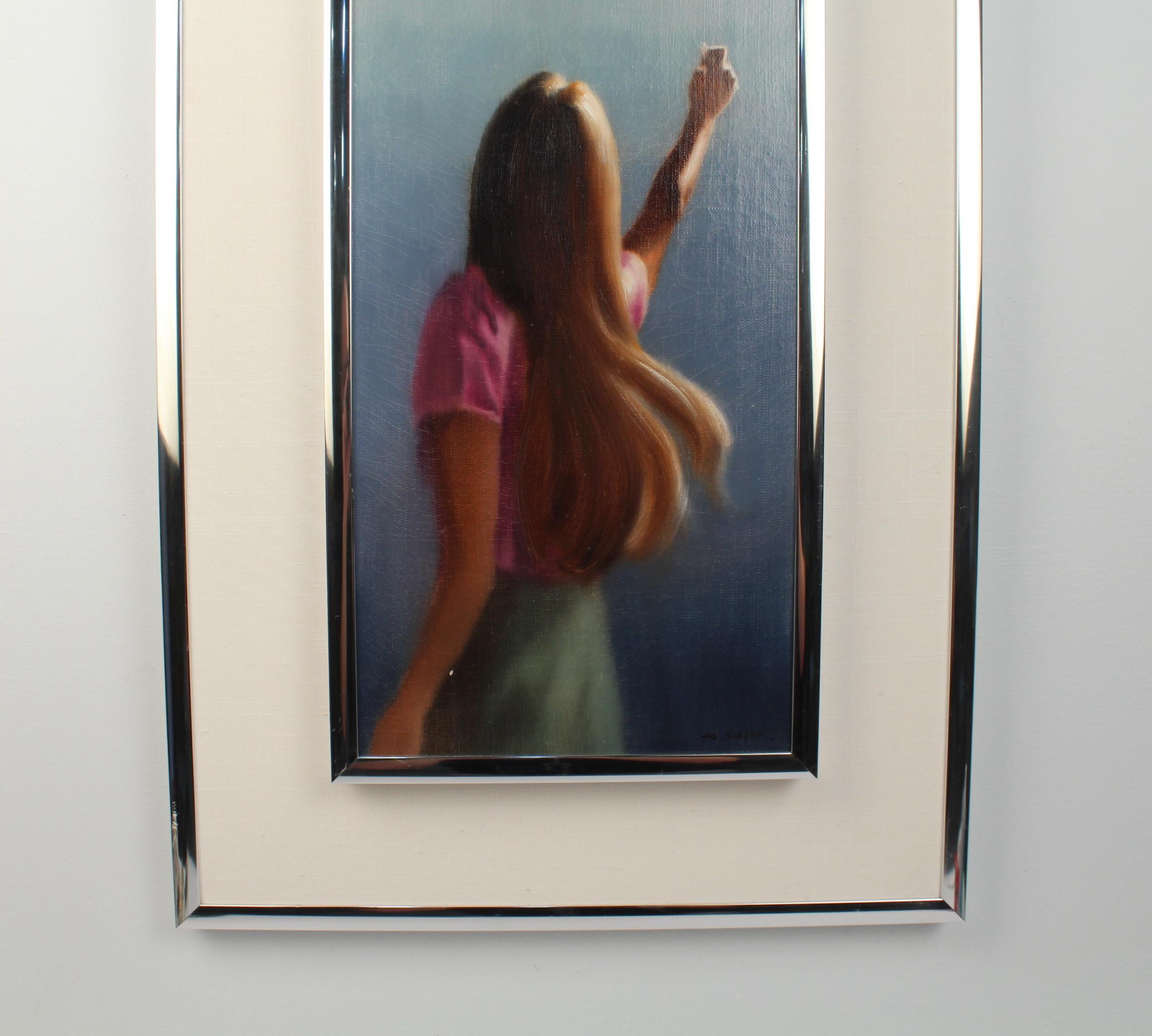 Postmoderne Hal Singer - Peinture à l'huile sur toile d'une femme avec des mouettes en vente