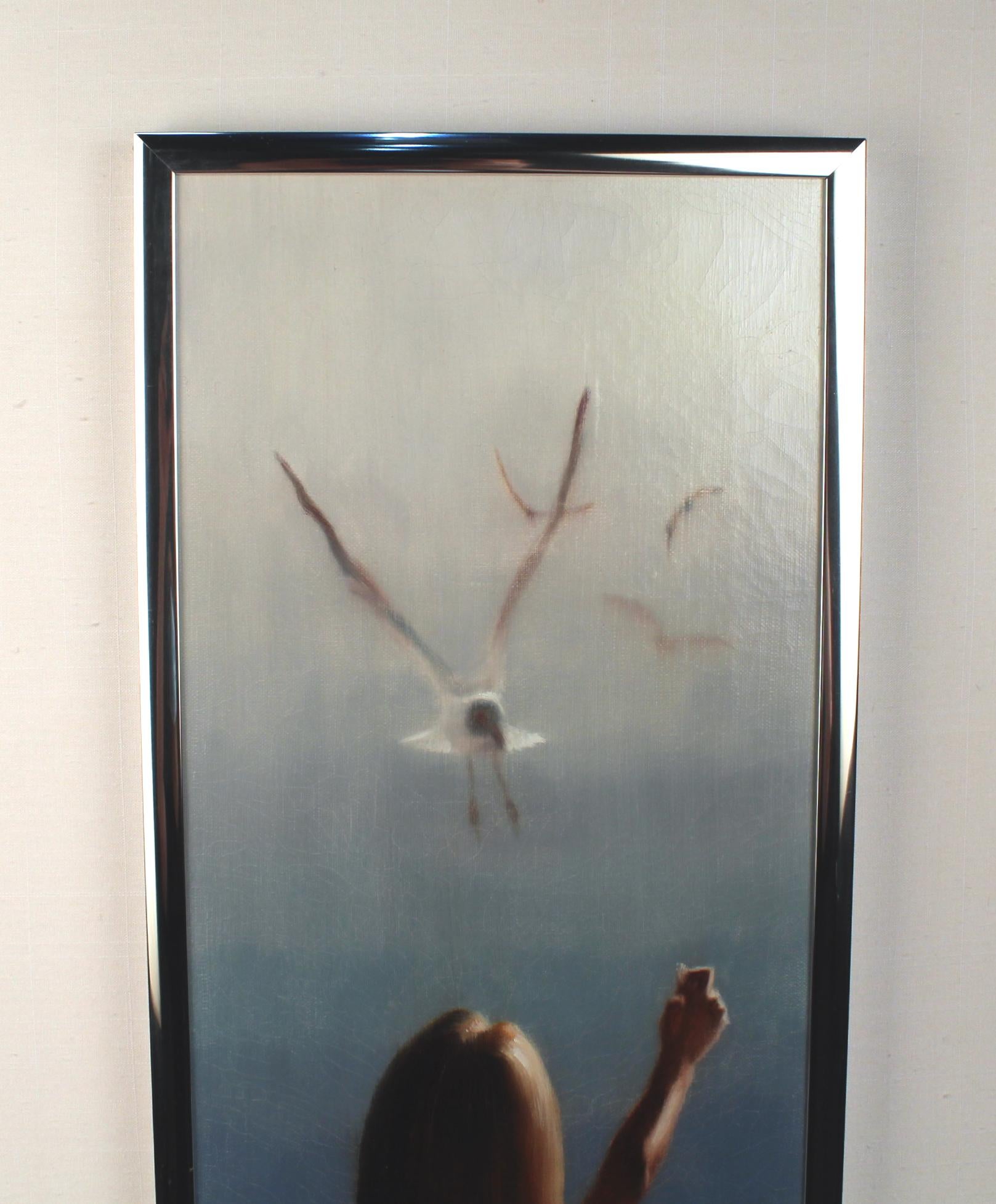 Américain Hal Singer - Peinture à l'huile sur toile d'une femme avec des mouettes en vente