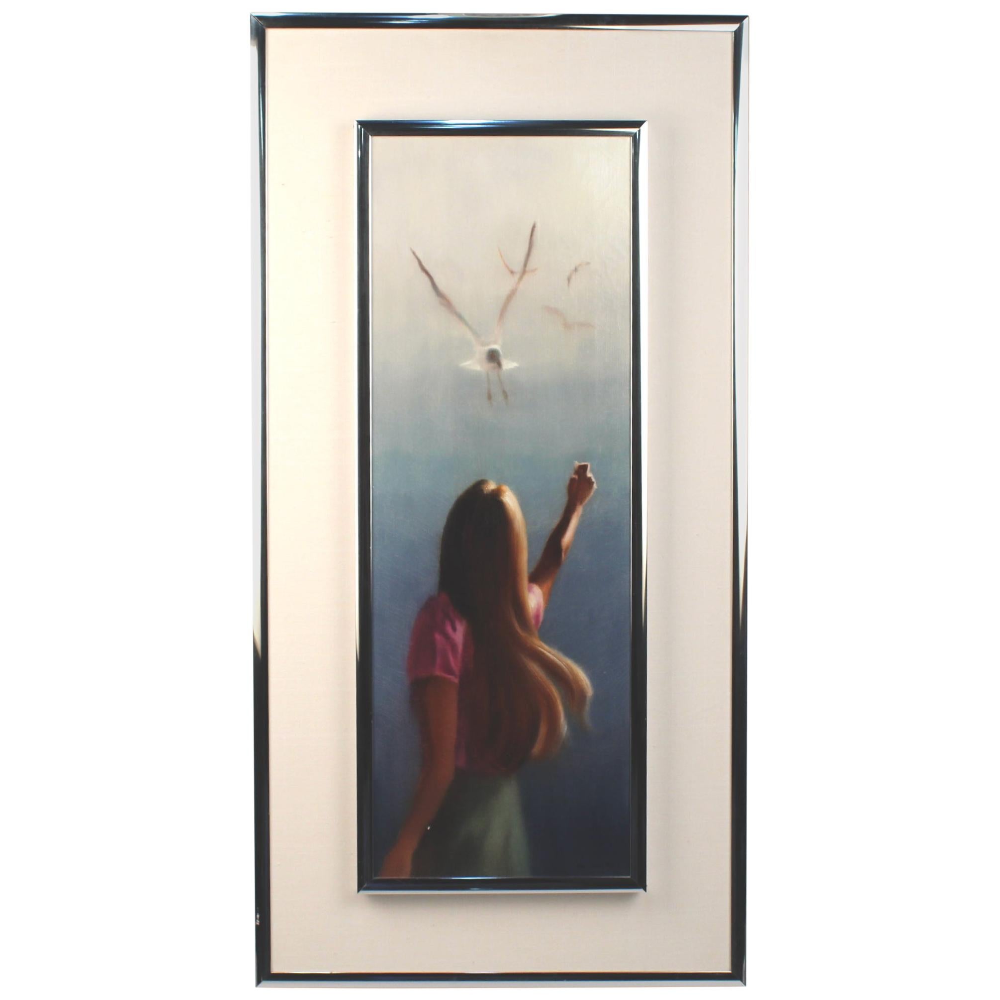 Hal Singer Oil on Canvas Painting of a Woman with Seagulls For Sale
