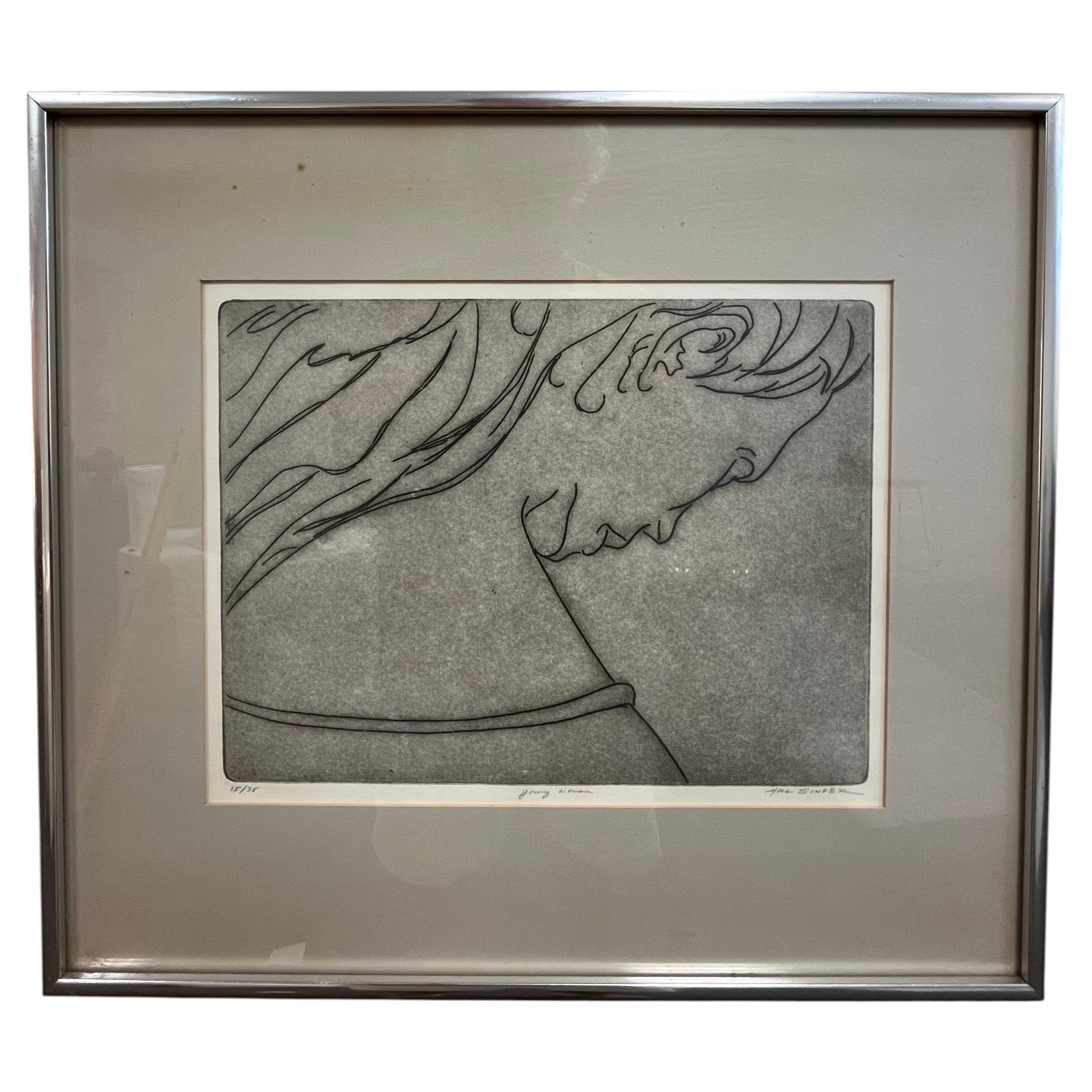 Hal Singer Signed Limited Edition Etching "Young Woman" 15/75 For Sale