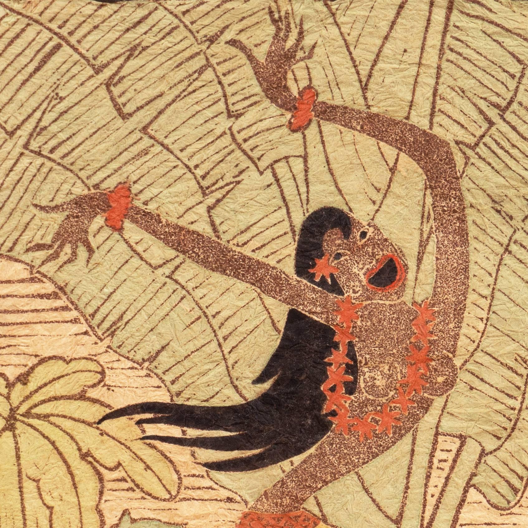 'Tahitian Dancer with Drummers', California Artist, Honolulu, Mexico, San Diego - Beige Figurative Print by Hal Steward Wilcox