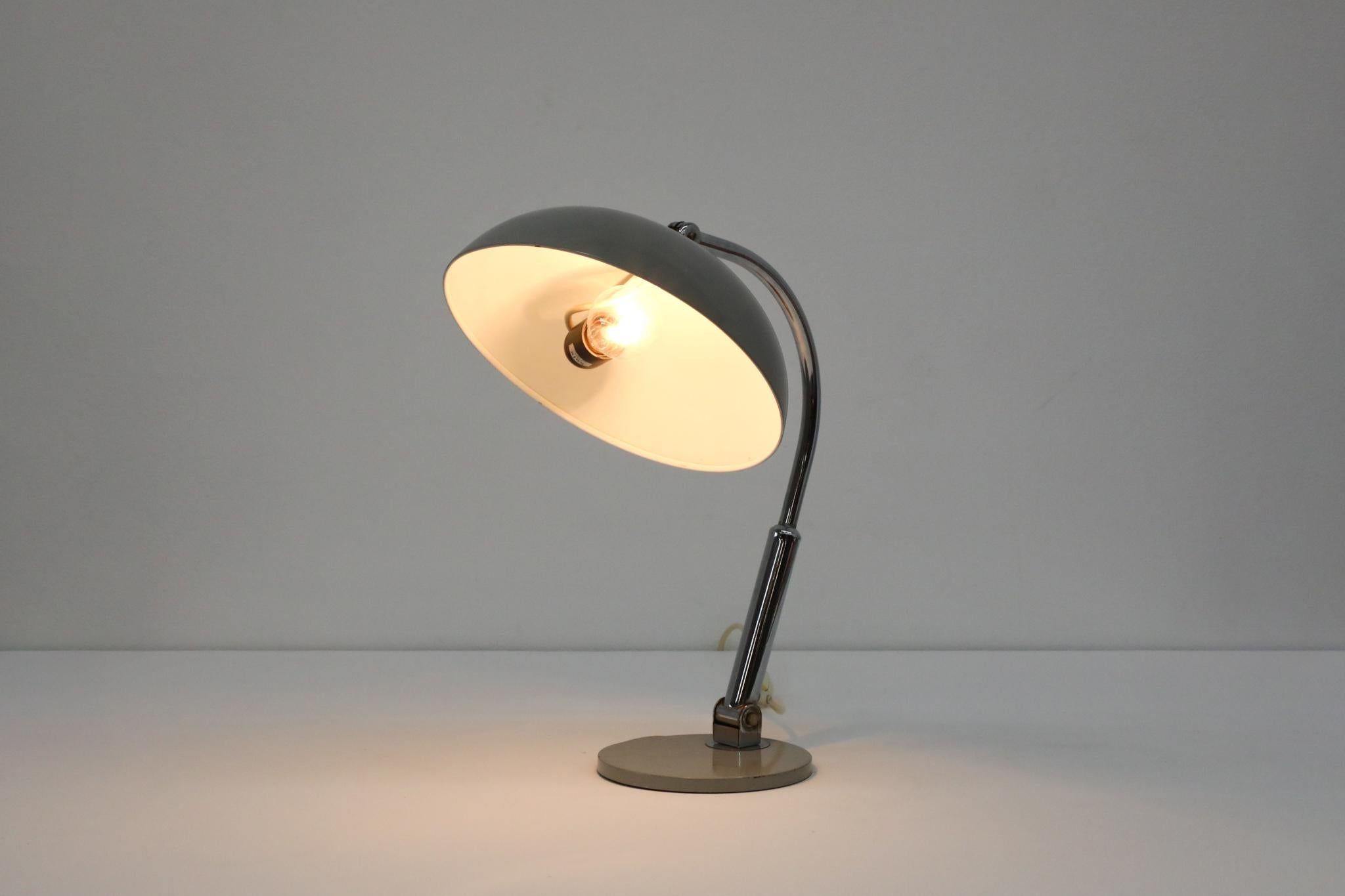Mid-Century Modern Hala '144' Chrome annd Gray Enameled Table Lamp For Sale