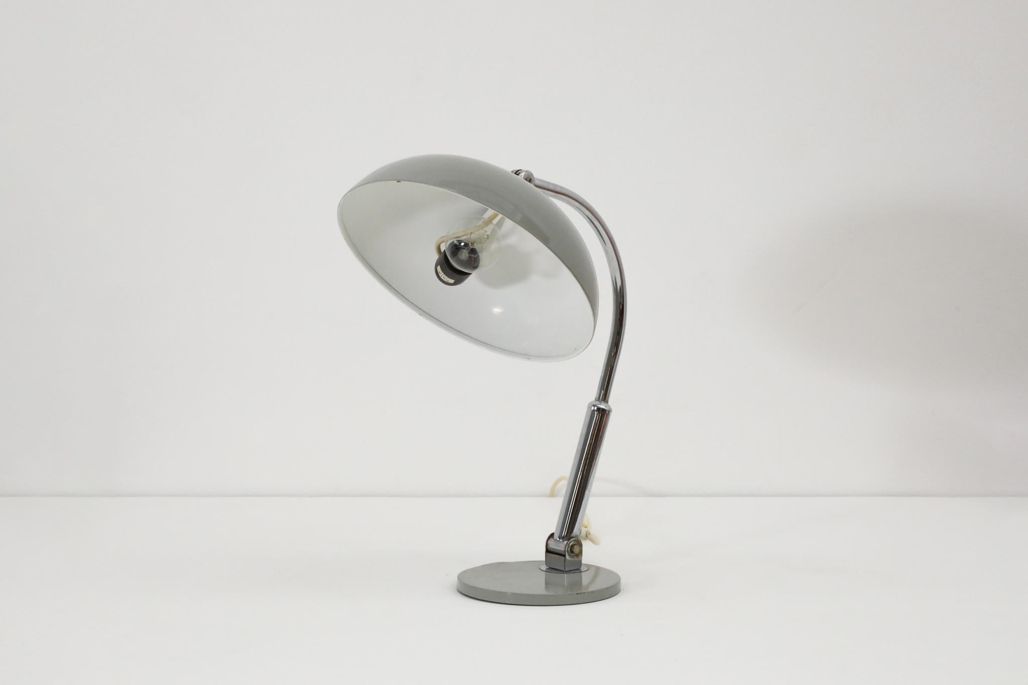 Dutch Hala '144' Chrome annd Gray Enameled Table Lamp For Sale