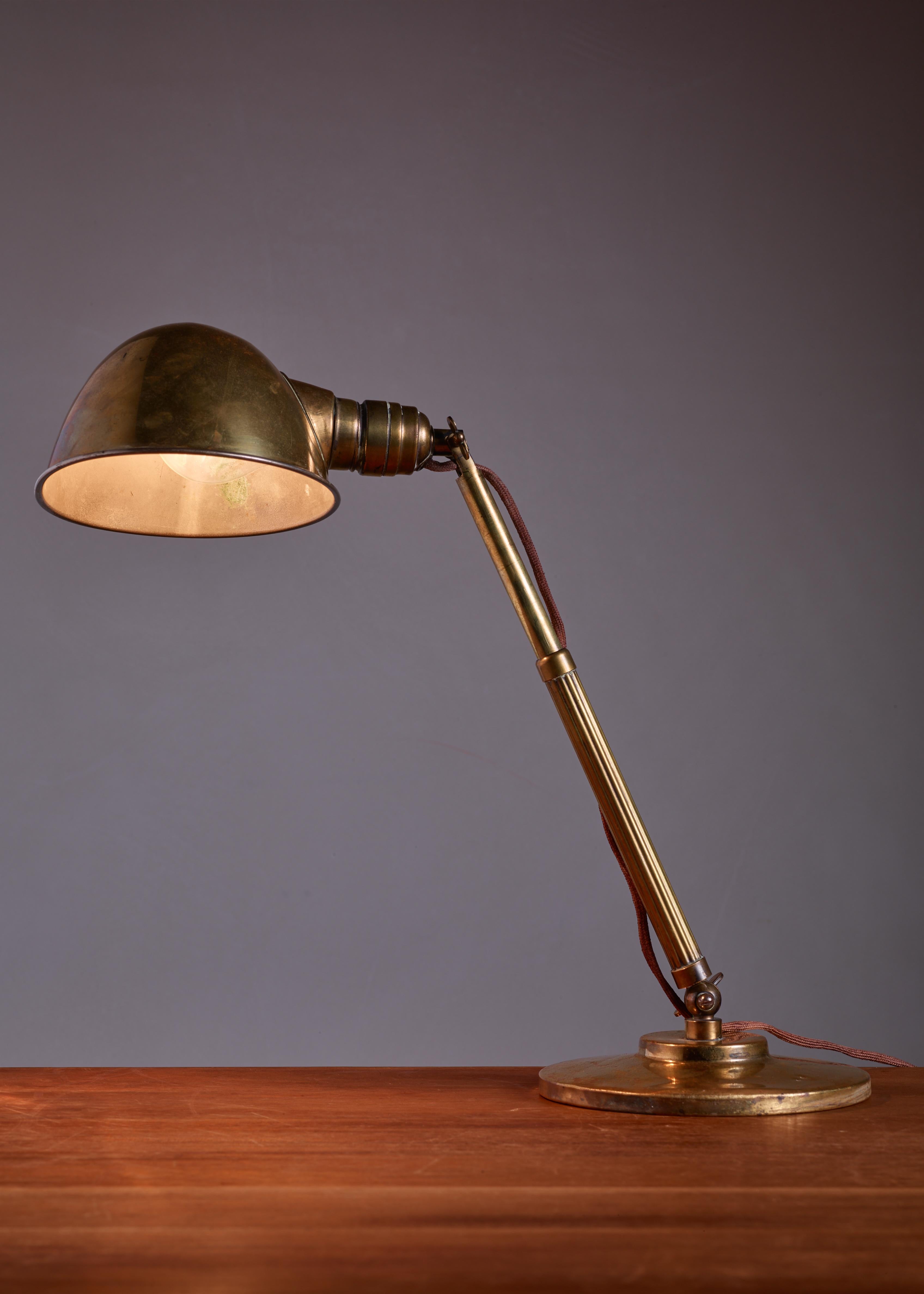 Bauhaus Hala Brass Table Lamp with Telescope Arm, Netherlands, 1930s For Sale