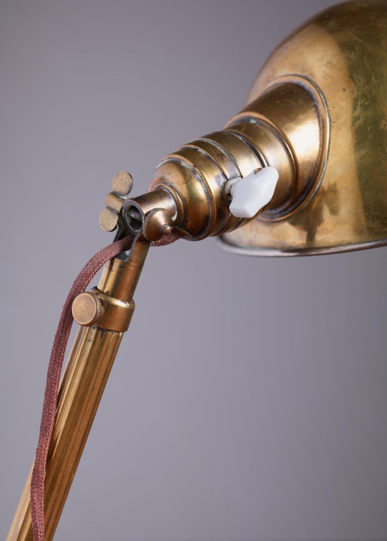 Hala Brass Table Lamp with Telescope Arm, Netherlands, 1930s For Sale