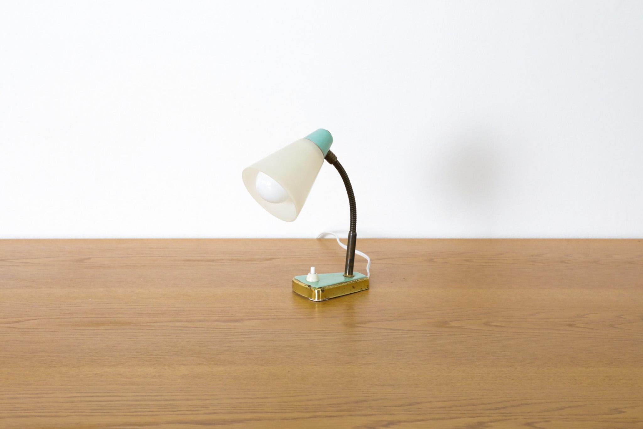 Enameled Hala Style Petite Turquoise Gooseneck Table or Wall Lamp For Sale