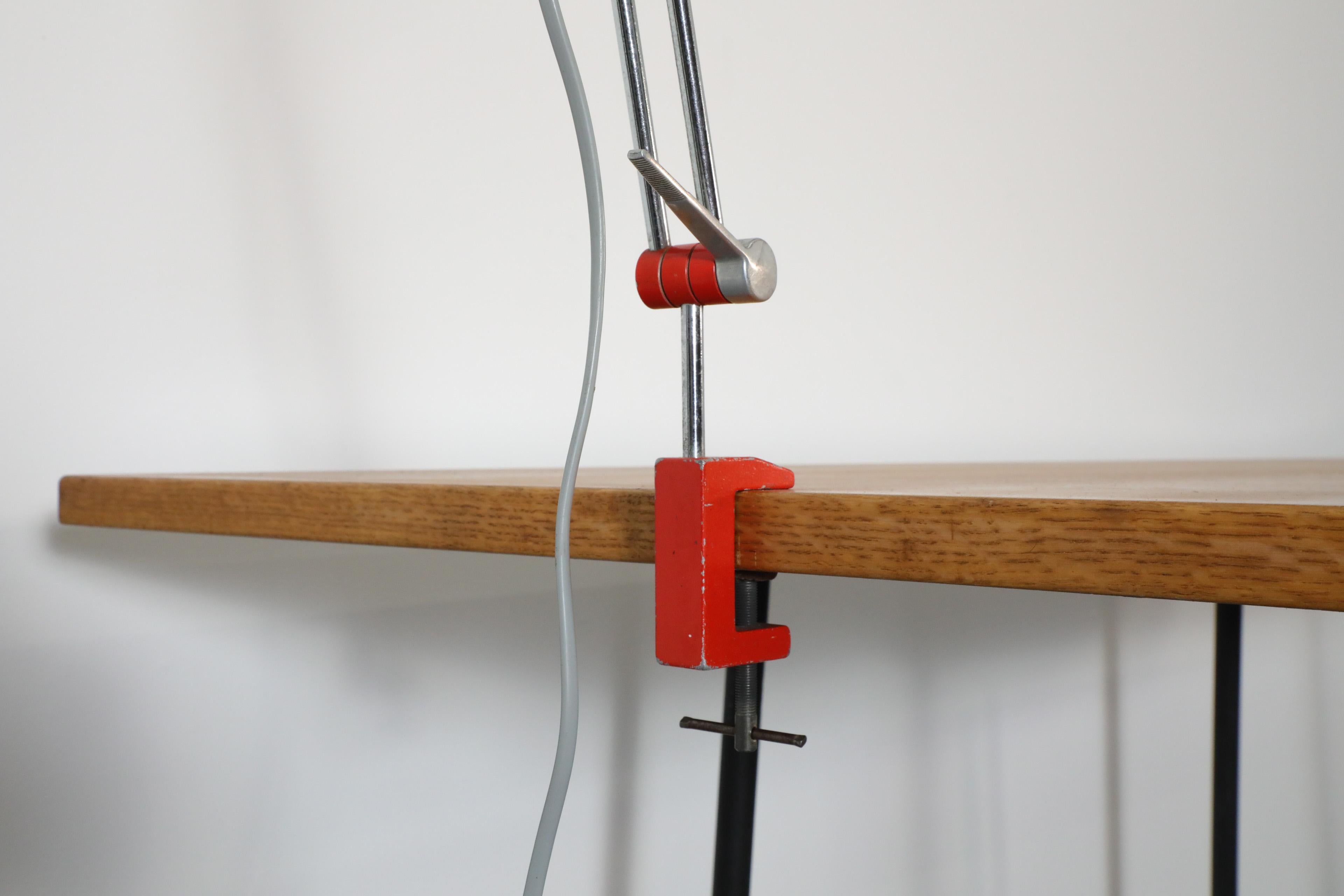 Hala Style Red Aluminum Industrial Drafting Lamp with Chrome Stem and Clamp 5