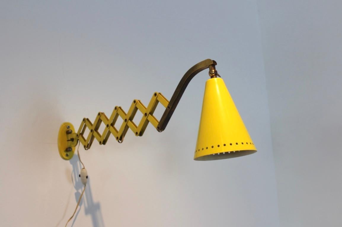 Hala Zeist Scissor Wall Lamp by H. Th. J.A. Busquet in Brass and Yellow 4