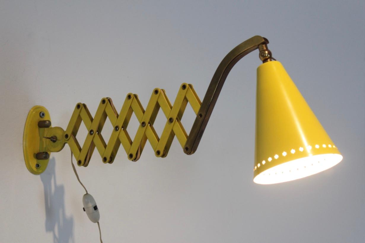 Dutch Hala Zeist Scissor Wall Lamp by H. Th. J.A. Busquet in Brass and Yellow