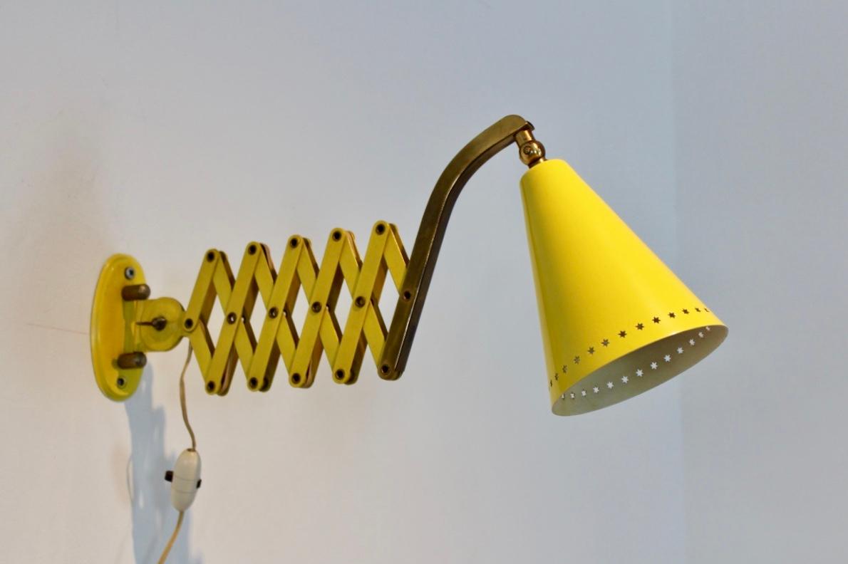 20th Century Hala Zeist Scissor Wall Lamp by H. Th. J.A. Busquet in Brass and Yellow