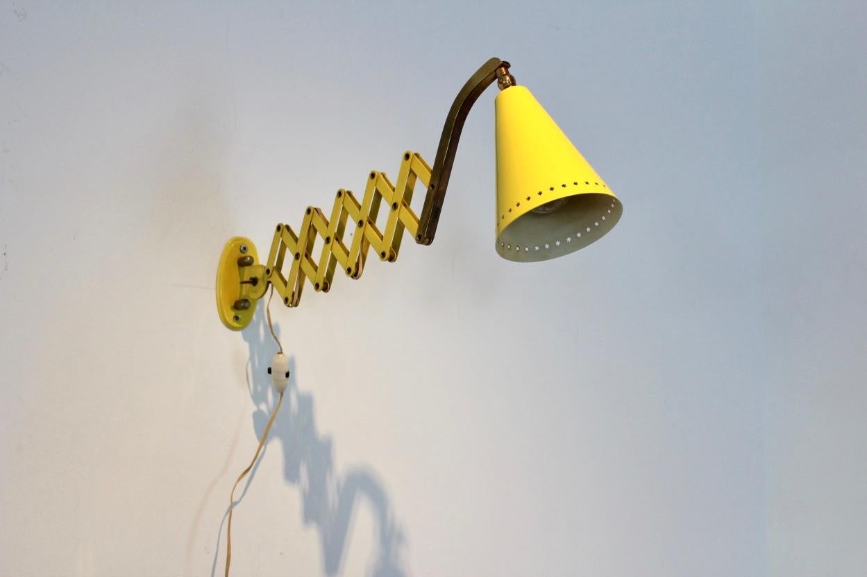 Hala Zeist Scissor Wall Lamp by H. Th. J.A. Busquet in Brass and Yellow 1