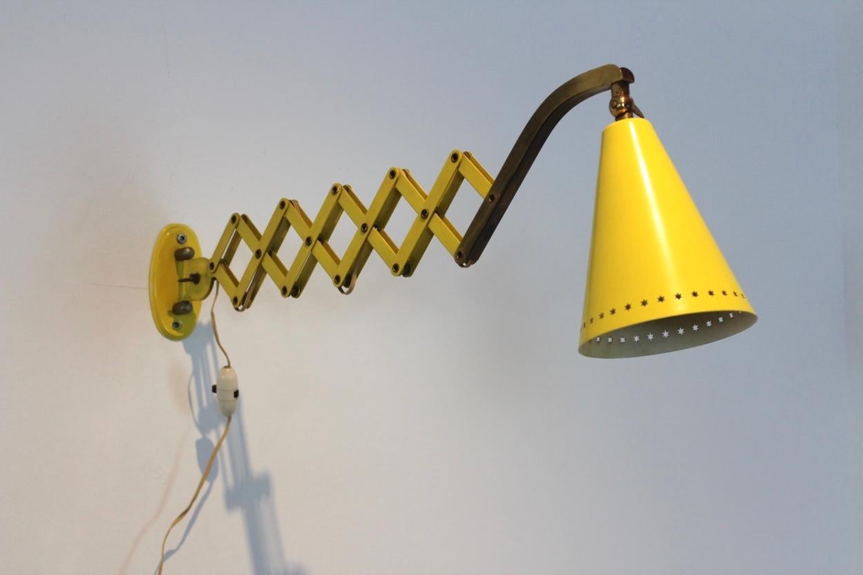 Hala Zeist Scissor Wall Lamp by H. Th. J.A. Busquet in Brass and Yellow 2