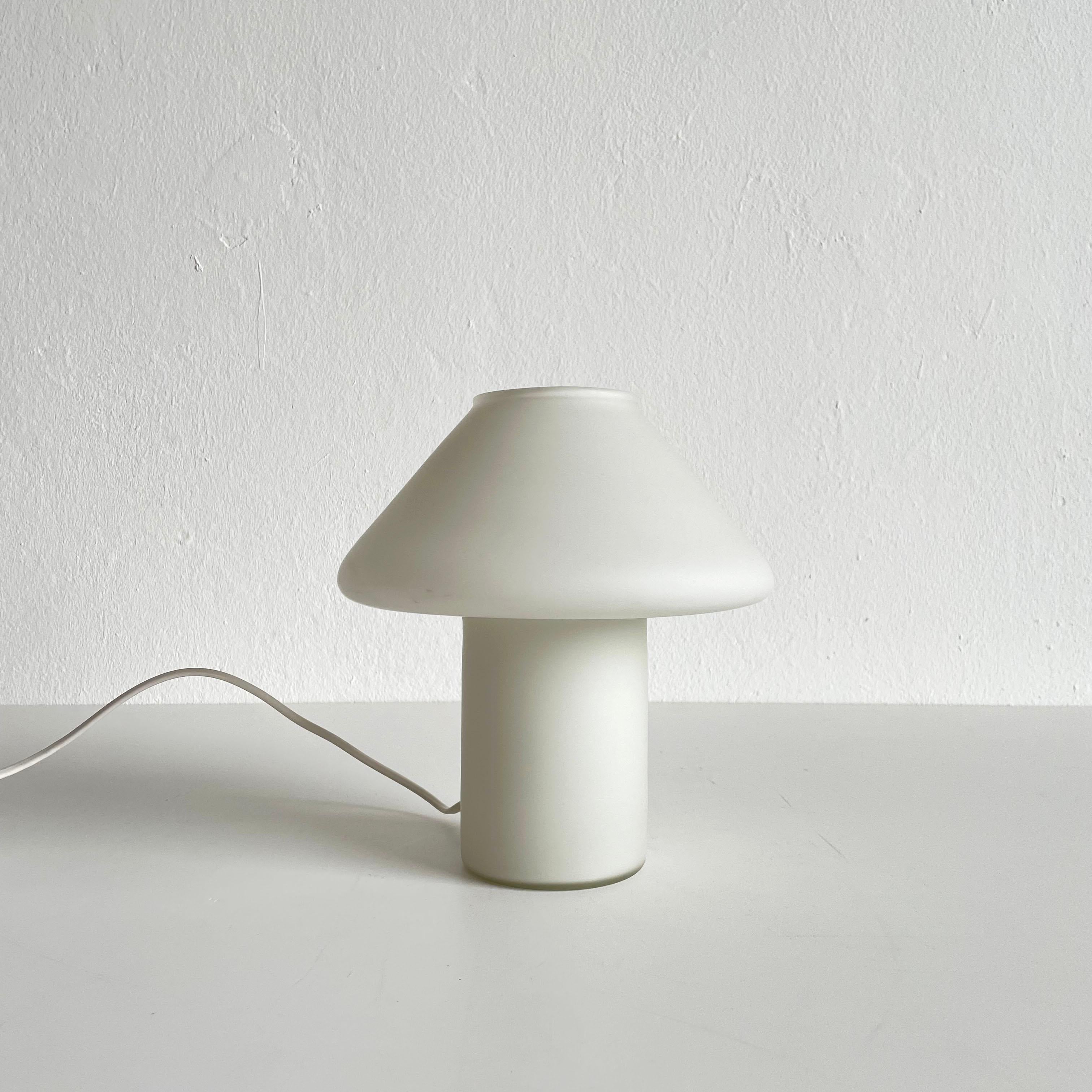 Hala Zeist White Satin Glass Mushroom Table Lamp, Netherlands, 1970s-1980s For Sale 1