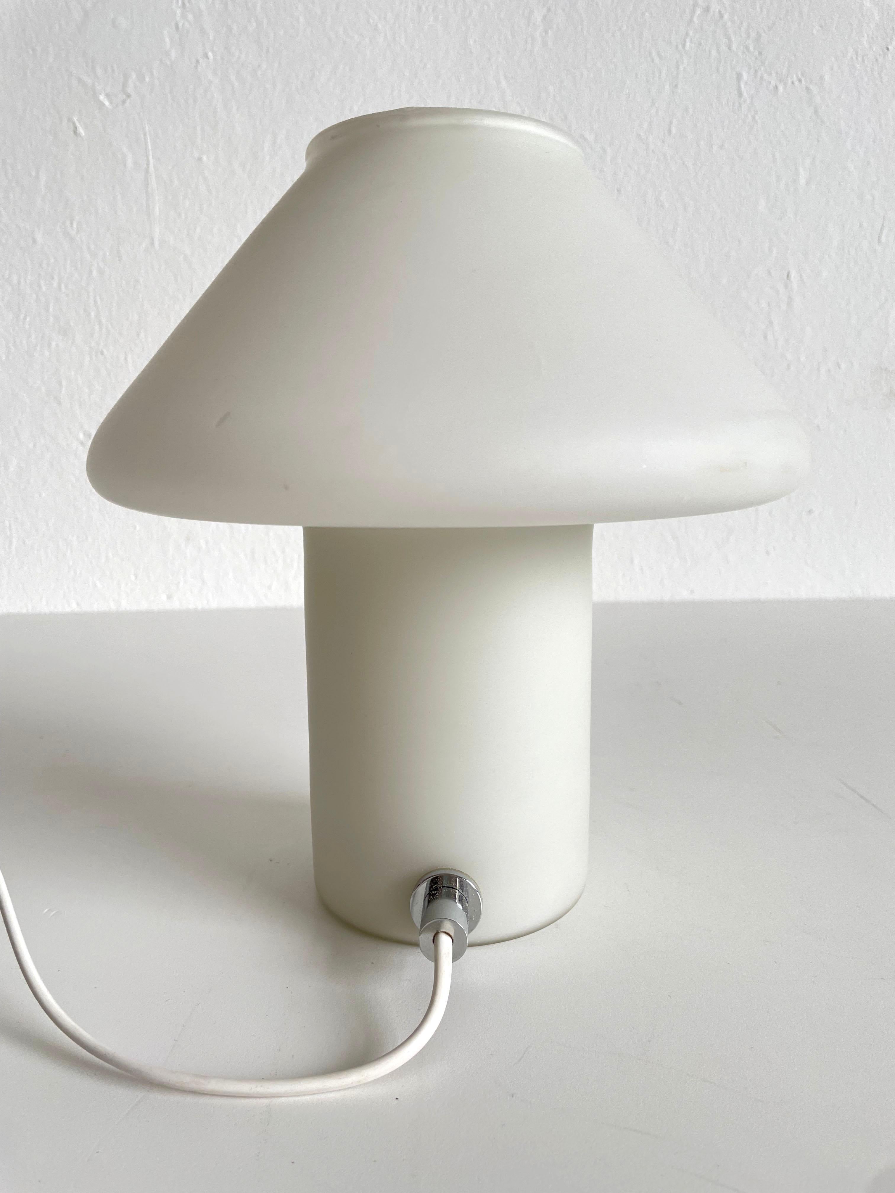 Mid-Century Modern Hala Zeist White Satin Glass Mushroom Table Lamp, Netherlands, 1970s-1980s For Sale