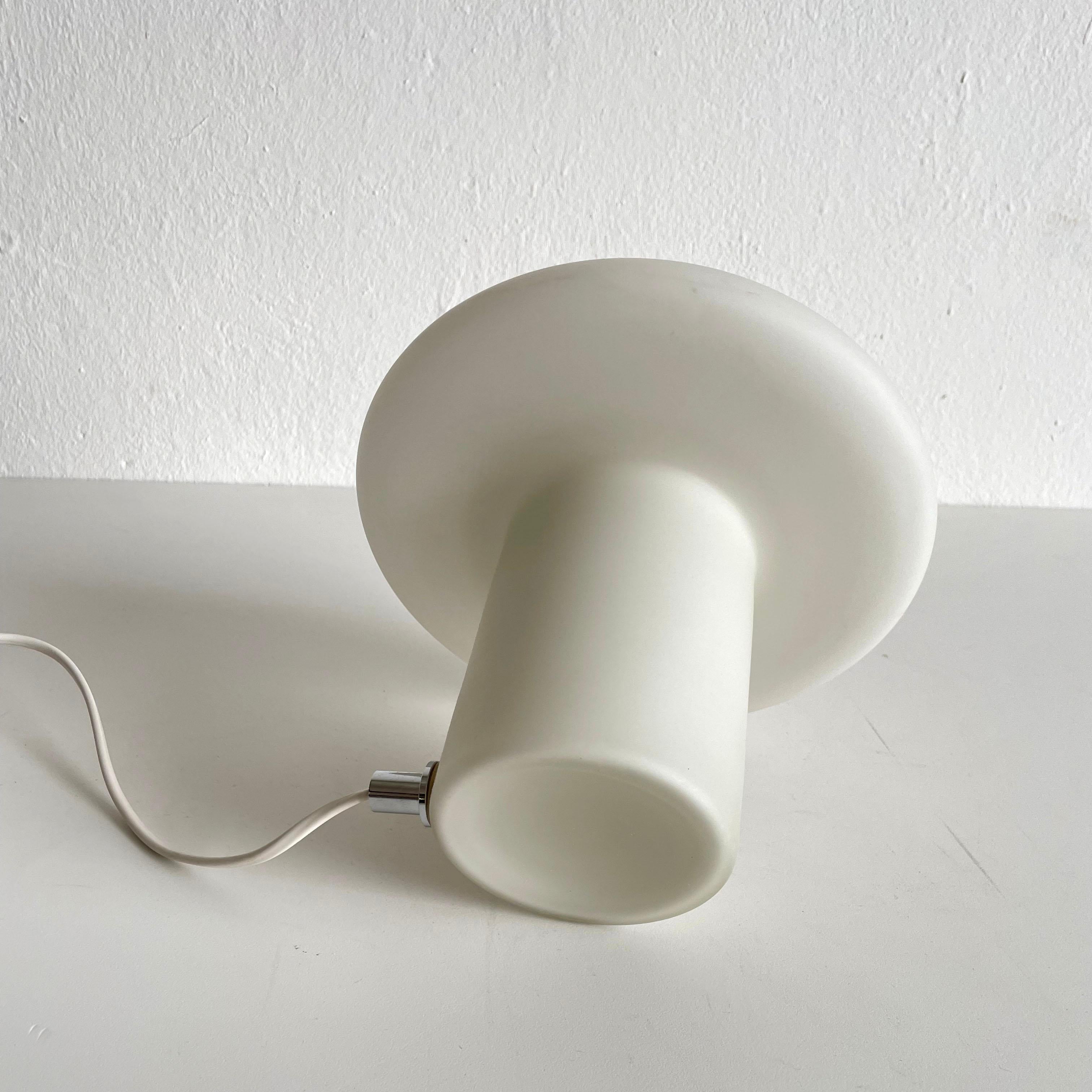 Dutch Hala Zeist White Satin Glass Mushroom Table Lamp, Netherlands, 1970s-1980s For Sale