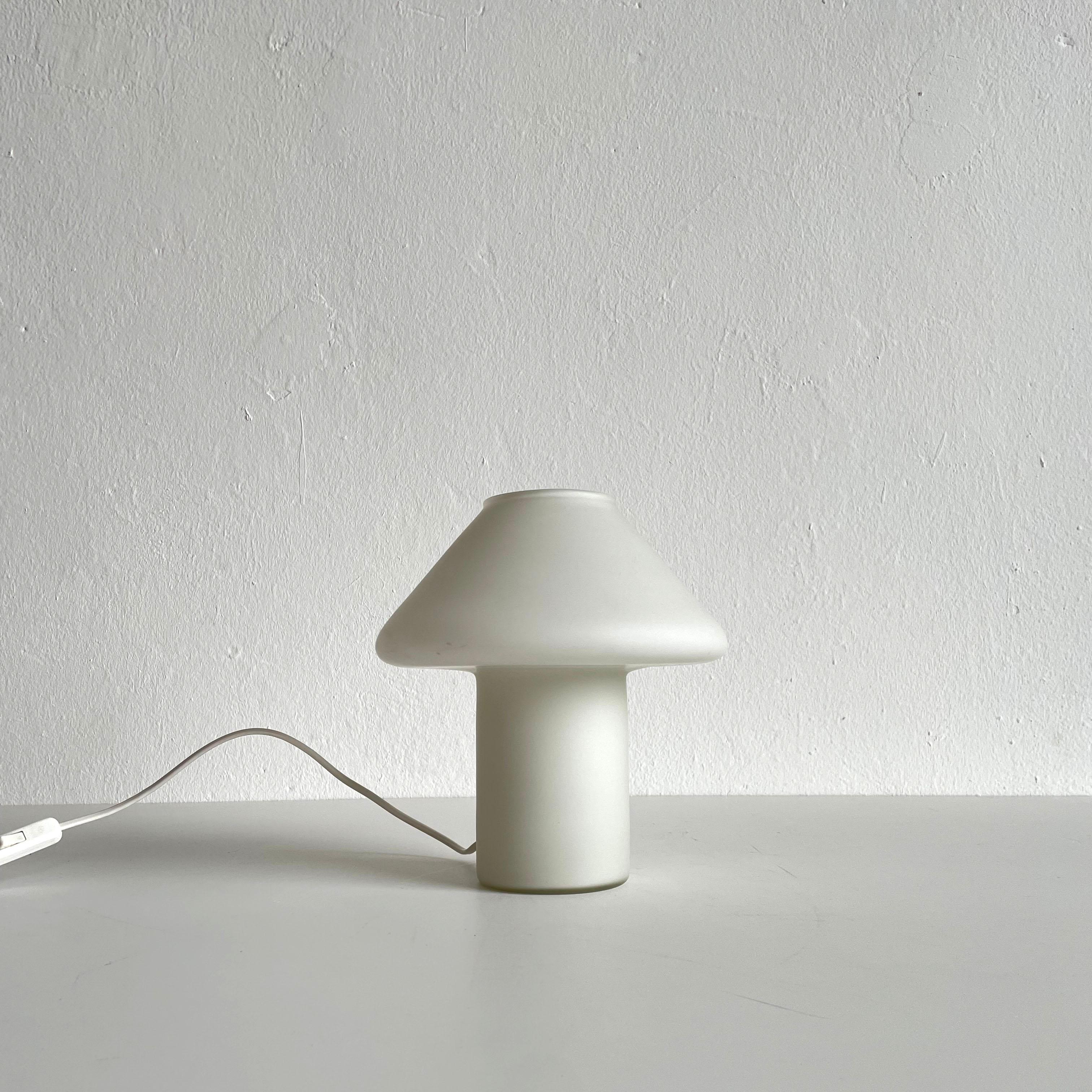 Late 20th Century Hala Zeist White Satin Glass Mushroom Table Lamp, Netherlands, 1970s-1980s For Sale