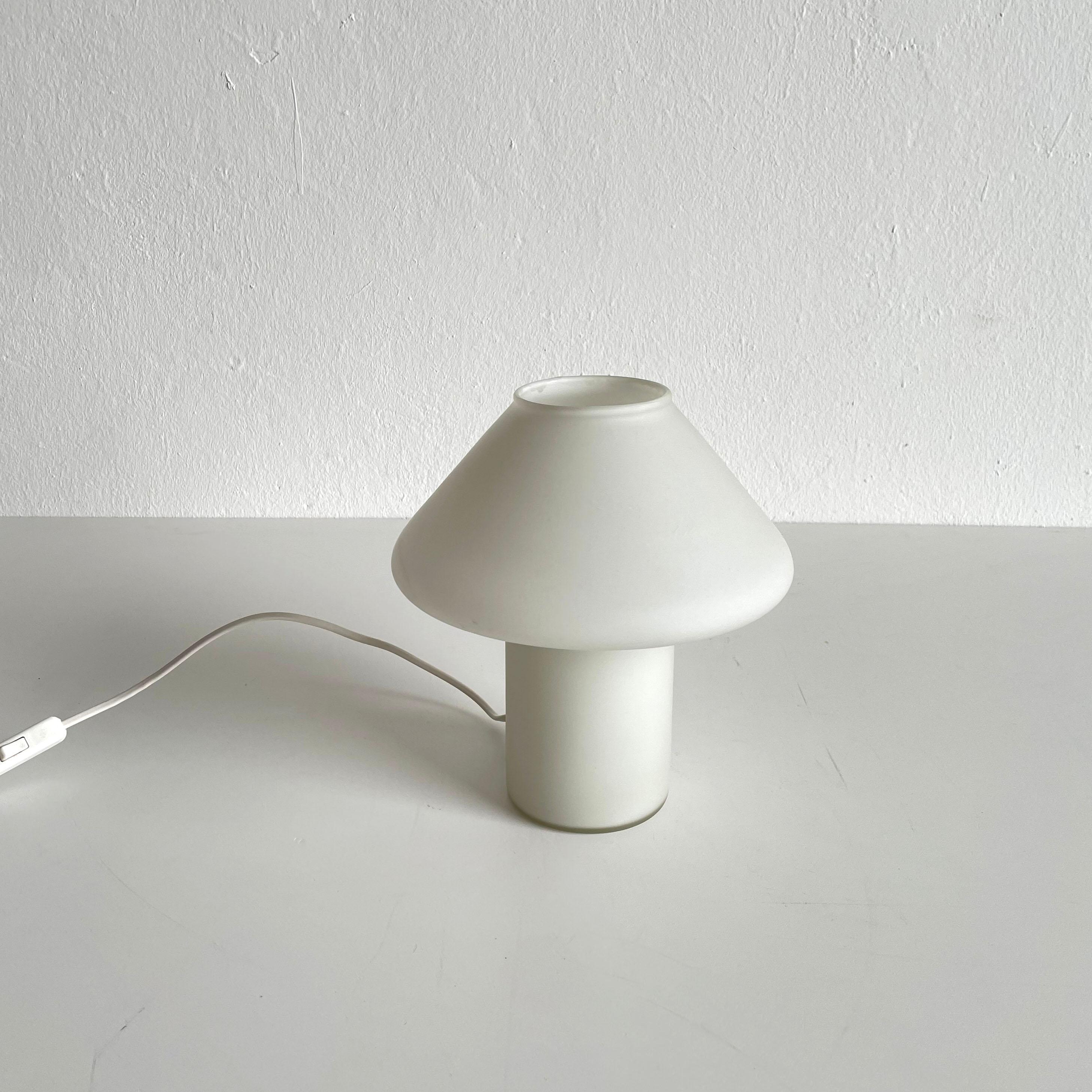 Blown Glass Hala Zeist White Satin Glass Mushroom Table Lamp, Netherlands, 1970s-1980s For Sale
