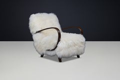 Halabala Art Deco Bentwood Lounge Chair, 1940s, Sheepskin