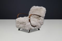 Halabala Art Deco Bentwood Lounge Chair, 1940s, Sheepskin