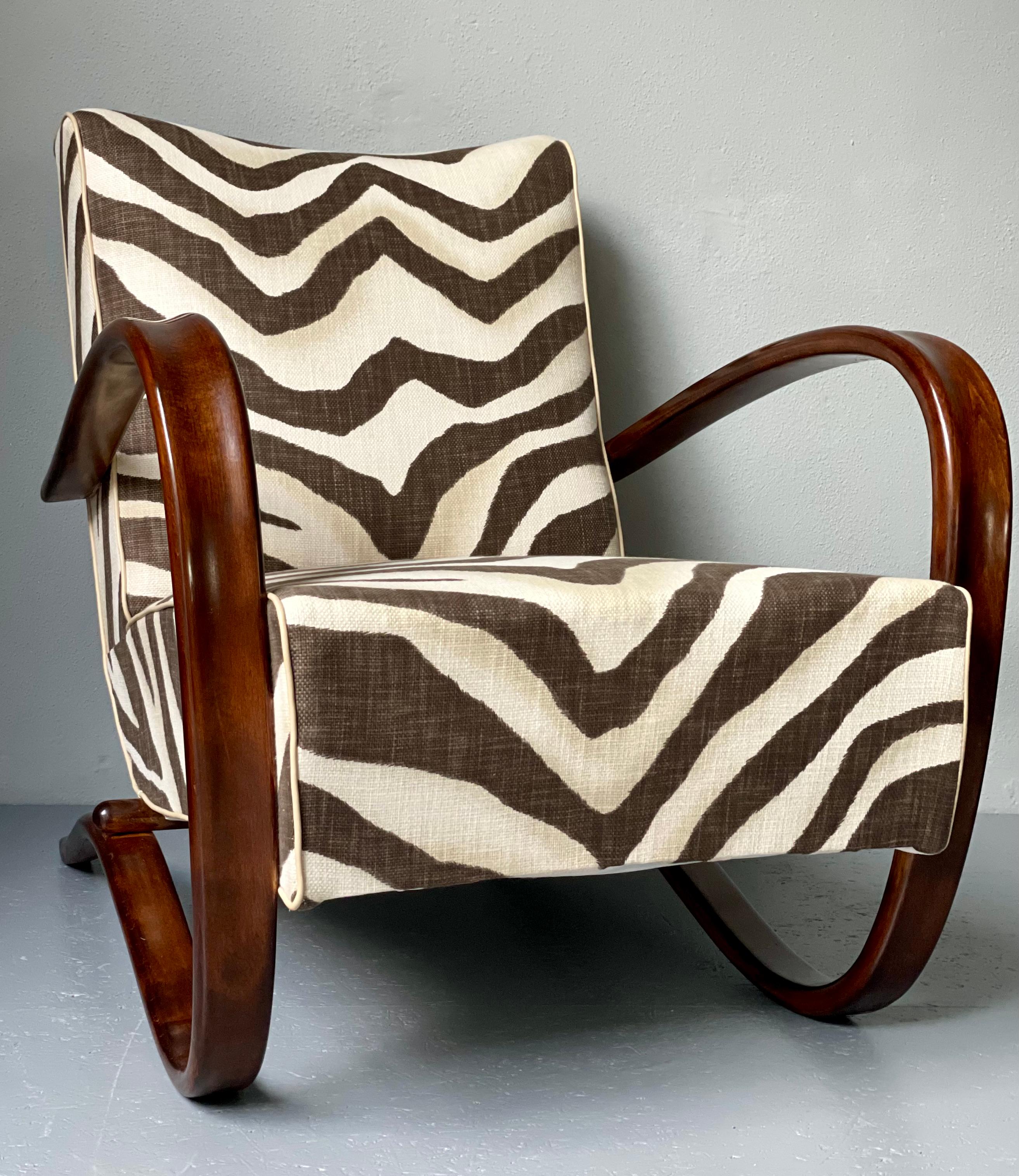 Art Deco Halabala H-269 Armchair in Ralph Lauren Zebra Print