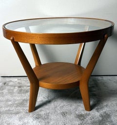 Halabala Style Czechoslovak Round Wooden And Glass Coffee Table